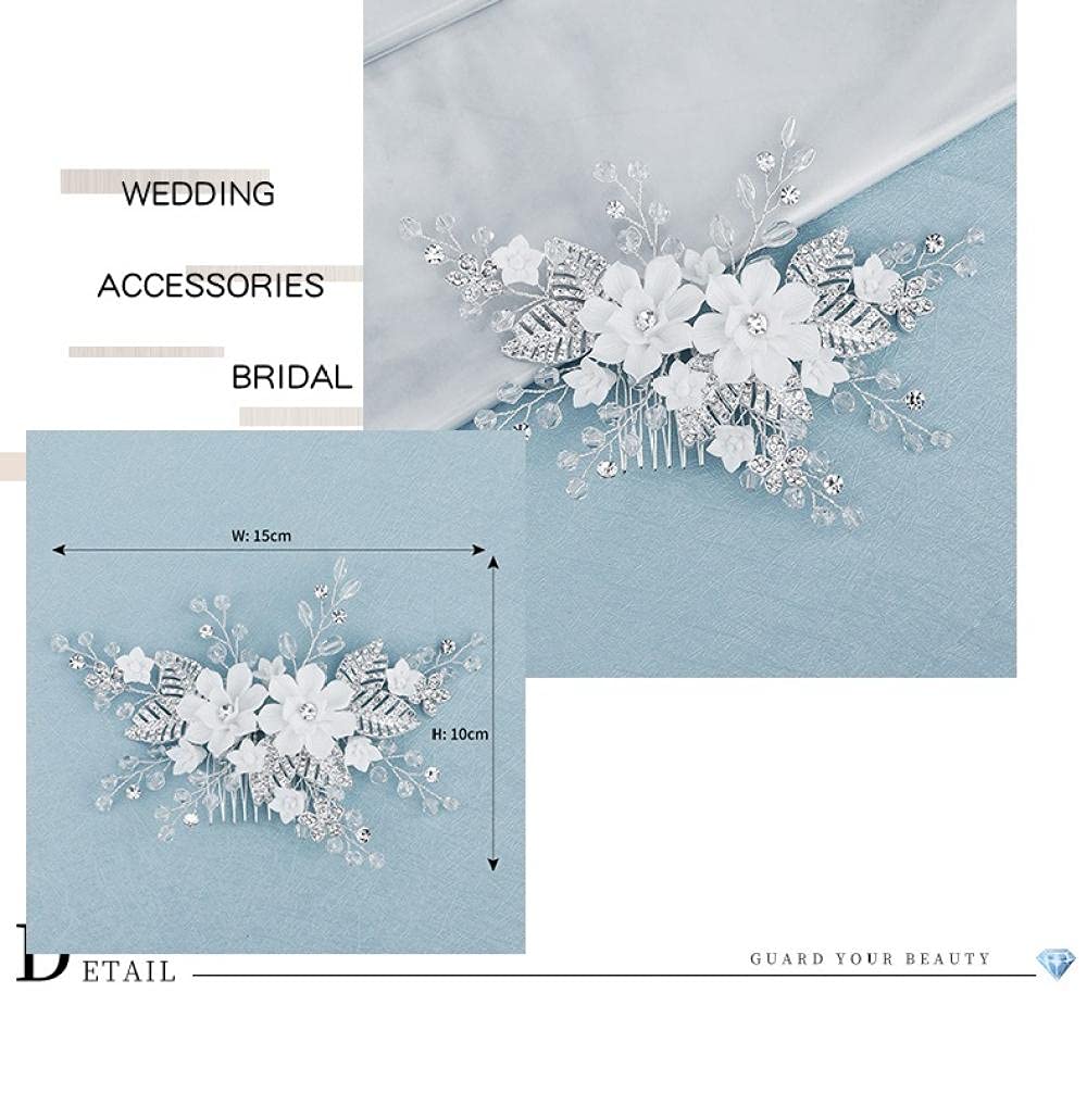 Braut Brautjungfer Haarkamm Clip Haarschmuck, Braut Blume Haarkamm Silber, Strass Vintage Seitenkamm, künstlicher Abschlussball Strand Haarschmuck für Frauen und Mädchen