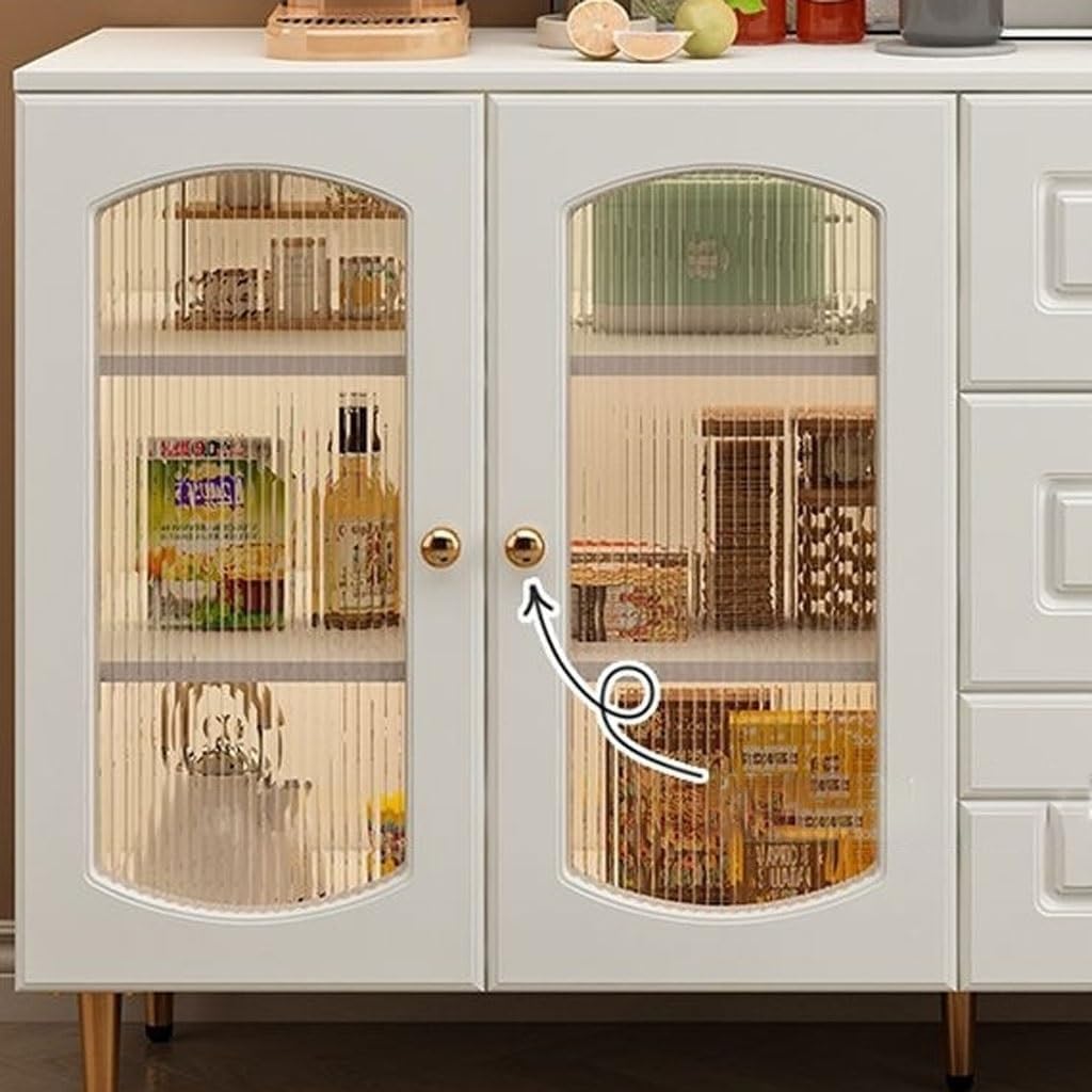 Cabinet for Dishes Modern Simple Glass Door Dining Sideboard Home Living Room Solid Wood Storage Cabinet Kitchen(C)