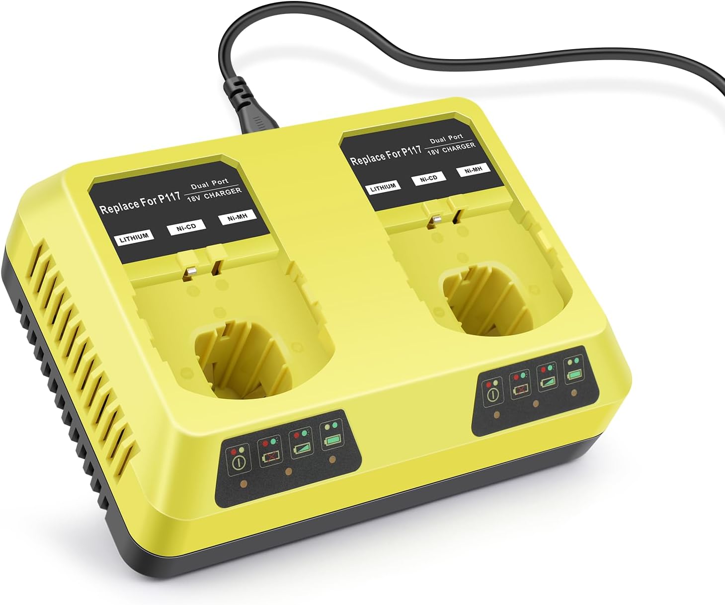 P117 Dual Port 18V 130W Battery Charger, Fast Charger for Ryobi 12V-18V Lithium-Ion/Ni-Cd/Ni-Mh Batteries, Compatible with P100 P101 P102 P103 P105 P107 P108 P200