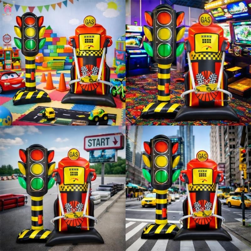 Image of Party Warehouse Racing Theme XXL Self Standing Foil Balloons |Traffic Signal & Gas Pump foil Balloons for Kids Birthday,Car /Race Theme Party & Motorsport Event|Race Decoration set(Pack of 2) 4ft