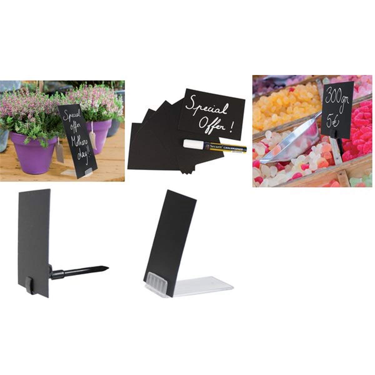 SECURIT - Set Da 20 Etichette - Per Pennarelli A Gesso Liquido - Per Caffè, Ristoranti, Bar, Negozi - Formato A6 - Supporti e 1 Pennarello Bianco Inclusi - 14,​3x10,​5x0,​1cm - Colore Nero