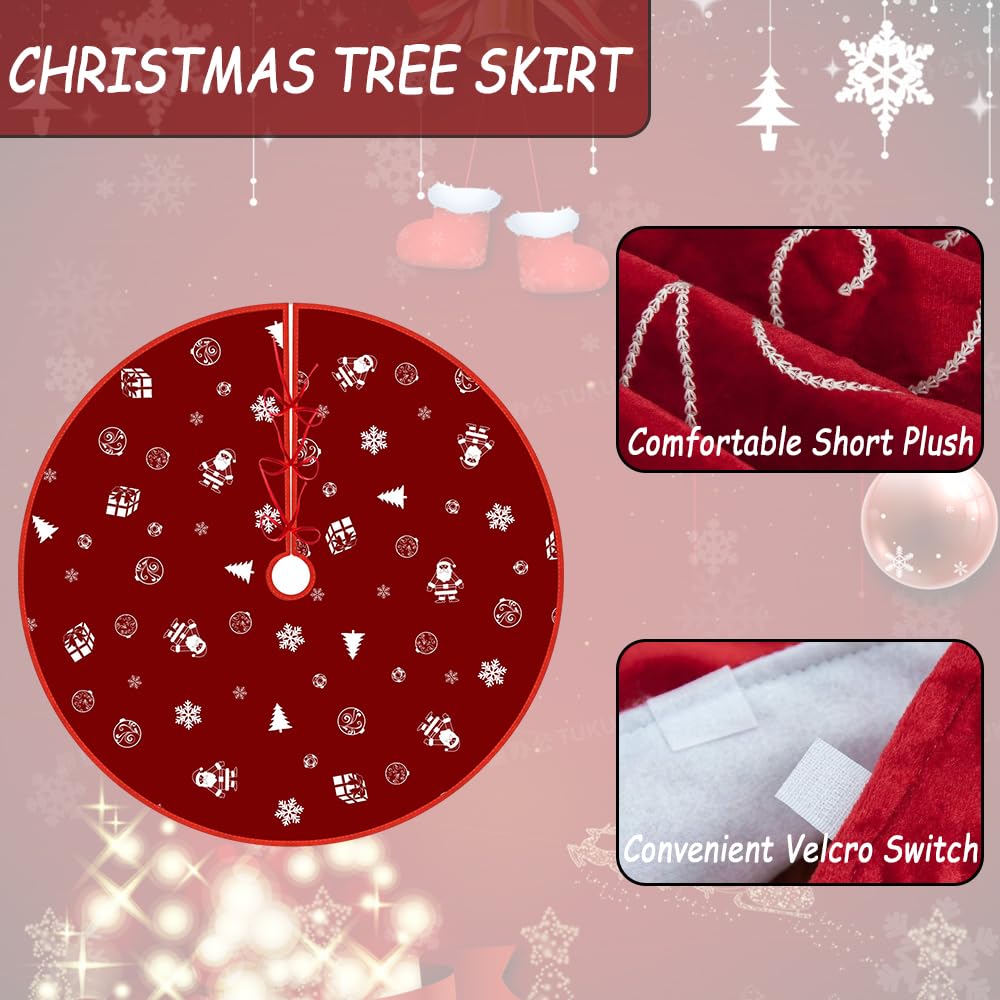 Jupe De Sapin De Noël 120 Cm - Motif Flocons, élans Et Arbres - 100% Polyester, Cadeau Déco Festive