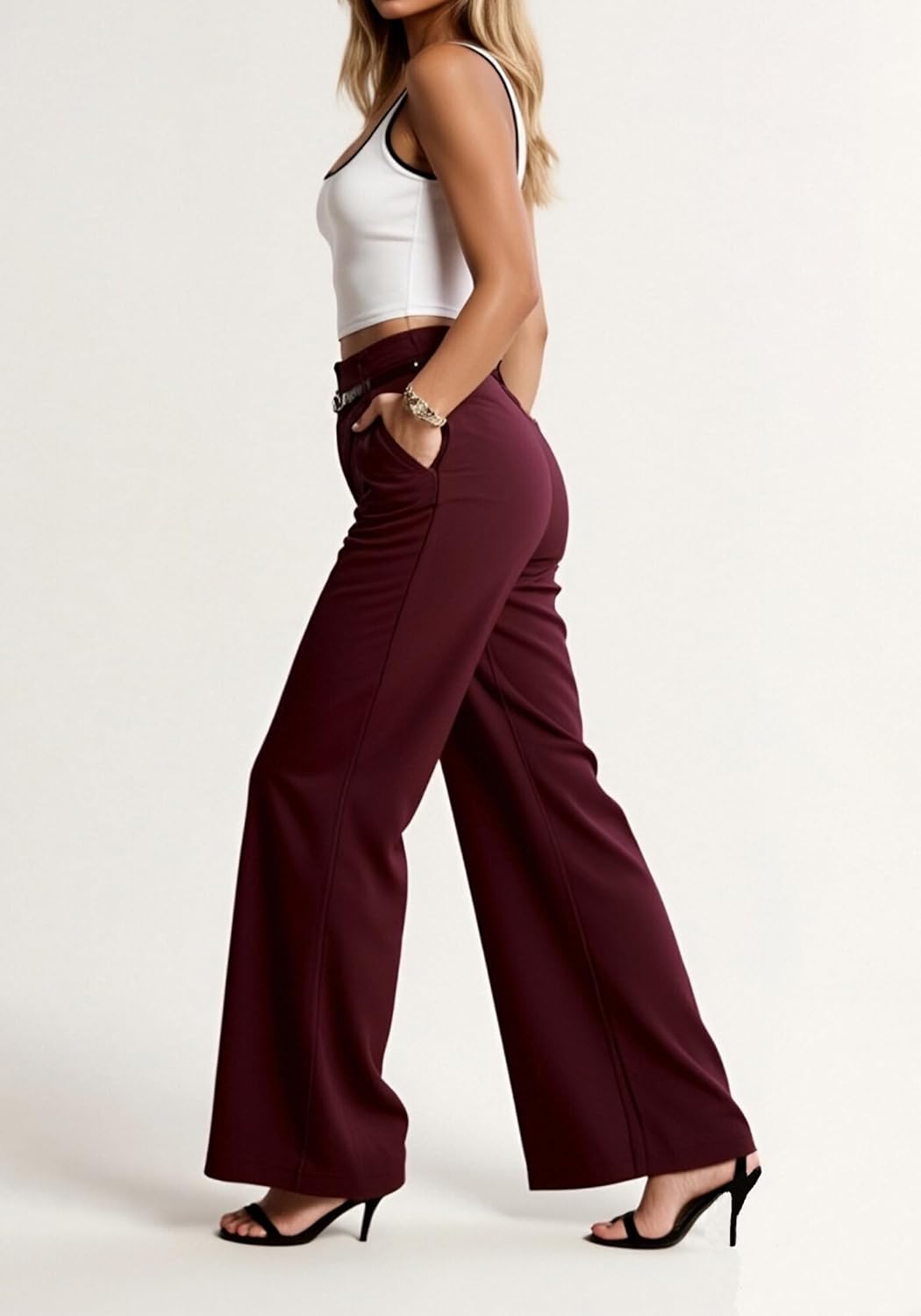 Womens Wide Leg Dress Pants Straight Wide Leg High Waisted Trousers Casual Business Work Slacks with Belt - Image 6