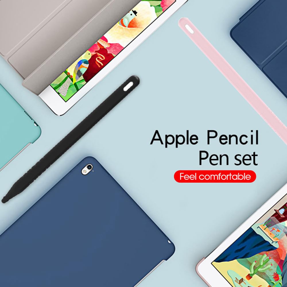 Apple Pencil 2. generacja etui, silikonowe etui na rękawy, antypoślizgowe etui ochronne, akcesoria (2 sztuki, różowe i czarne)