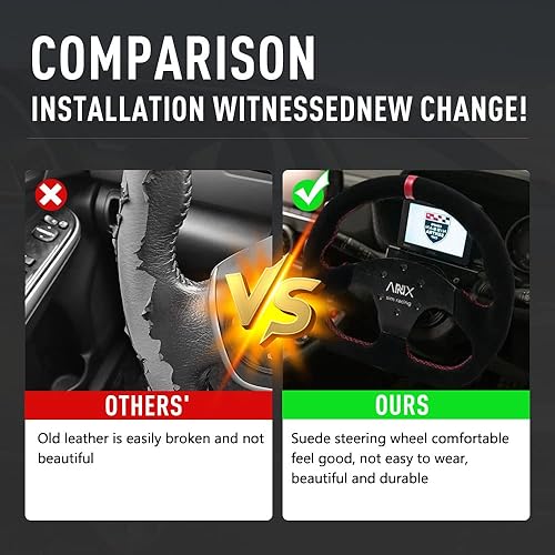 Miniatura 3 de RASTP Volante de carreras en forma de D de 12.5 pulgadas12.598 in de piel de ante estilo de carrera con puntada roja, color negro