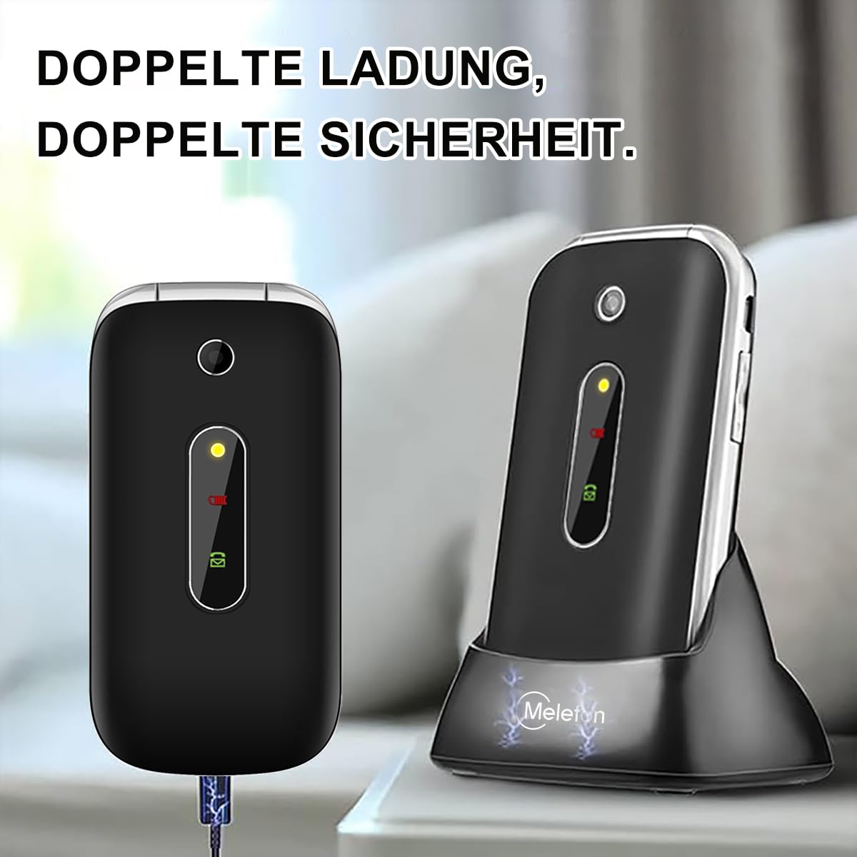 4G Seniorenhandy ohne Vertrag, SOS-Notruftaste, Großen Tasten, 2,4 Zoll Farbdisplay, Große Schrift und Nummernanzeige, Klapphandy, Lange Akkulaufzeit mit Ladestation, Einfach zu bedienen