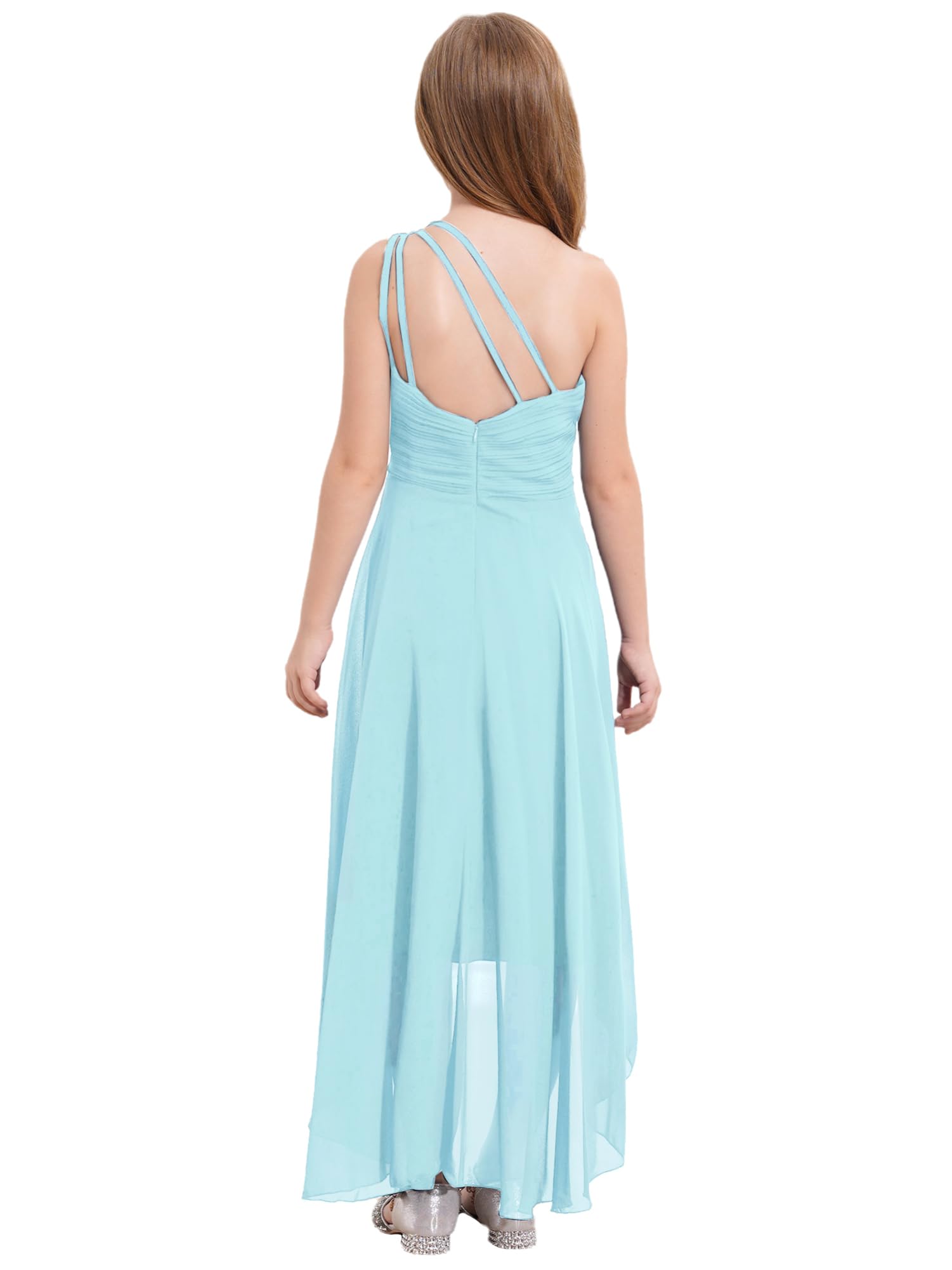 IEFIEL Robe de Mariage d'honneur Enfant Fille Une Épaule Robe de Princesse Cérémonie Plissée Robes Bustier Soirée Cocktail A Volante Dos Nu