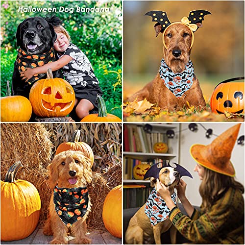 Vipith Double Sided Halloween Dog Bandana, Elastic Washable Triangle Pumpkin Bats Spider Web Dog Scarf Bib For Small Medium Large Dogs Cats Pets #TOP6