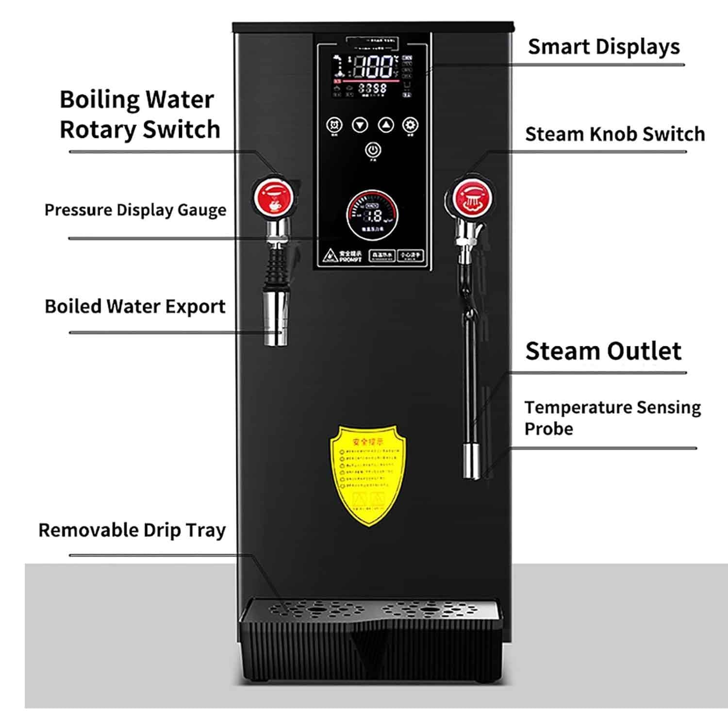 Espumador de leche comercial con válvula de vapor de 360°, 5 ajustes de temperatura y pantalla LED, ideal para espumar leche para té, chocolate caliente, capuchino y café con leche.