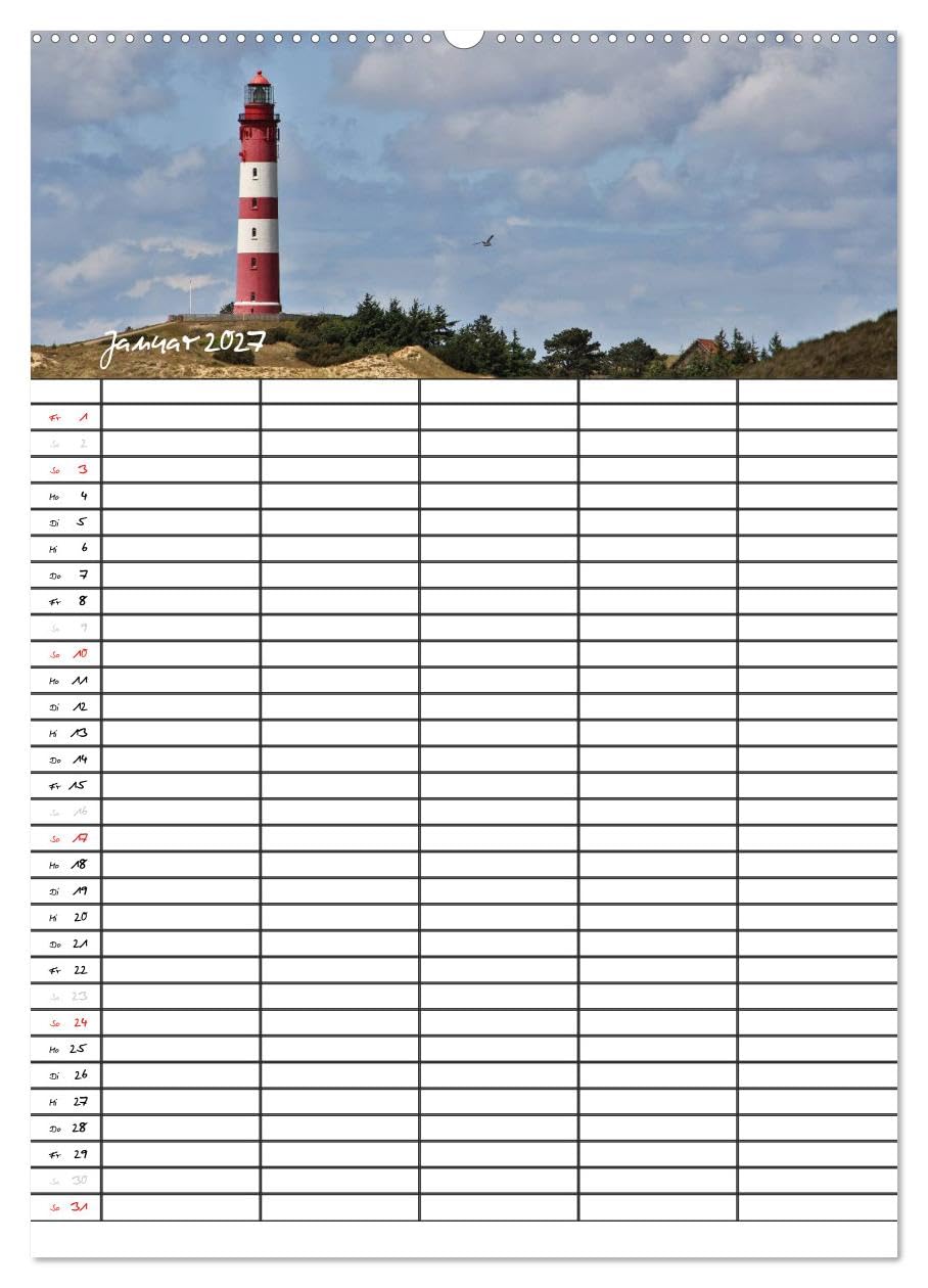 CALVENDO - Urlaubsparadies Amrum/Familienplaner (hochwertiger Premium Wandkalender 2027 DIN A2 hoch), Kunstdruck in Hochglanz: Wunderschöne Bilder von der Urlaubsinsel Amrum