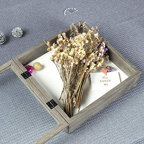 Image of Muzilife 11x11 Shadow Box Picture Frame with Linen Board Wood Glass Deep Display Case Ready to Hang Memory Box Baby Sports Memorabilia, Awards, Medals, Wedding, Tickets, and Photos (Texture Gray)