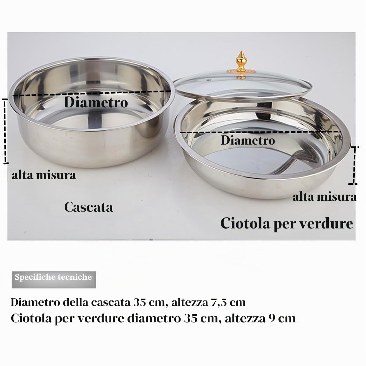 Set chafing dish rotondo da 6 litri con base in acciaio inossidabile, contenitore per mantenere il cibo caldo, coperchio e manico isolante, riscaldamento a lampada ad alcool, per buffet, feste