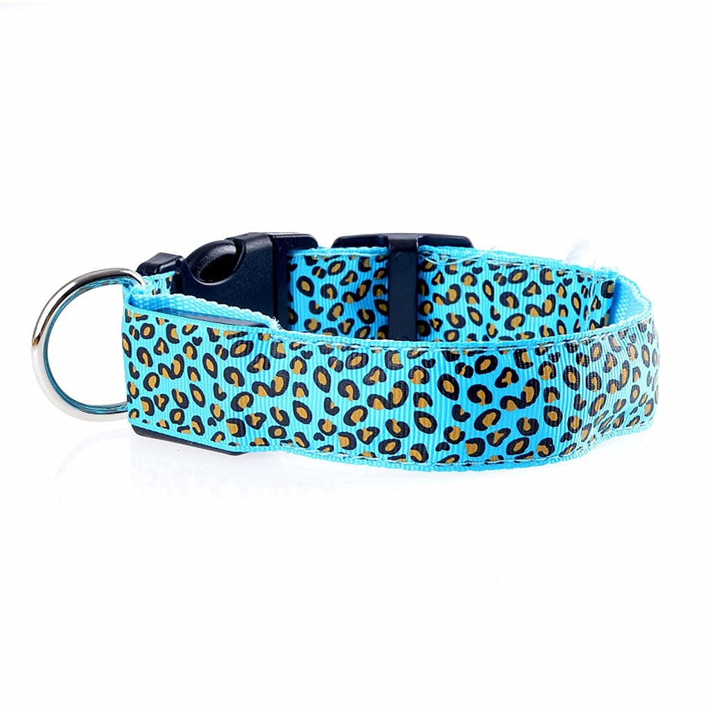Leoparden-LED-Hundehalsband, leuchtend, verstellbar, leuchtend, für Hunde, Haustiere, Nachtsicherheit, Nylonhalsband, leuchtend, LED, helles Hundehalsband (Blau Medium)