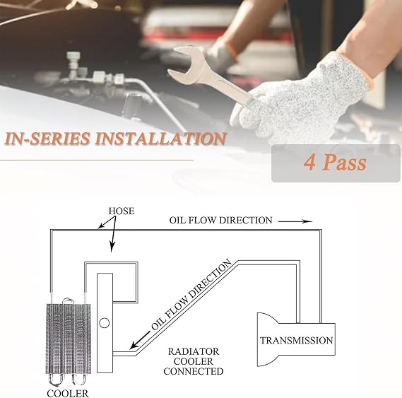 Transmission Oil Cooler Kit, Aluminium alloy Radiator with 5/16 Tube and Hose Mounting Kit(Silver) (4 Pass)