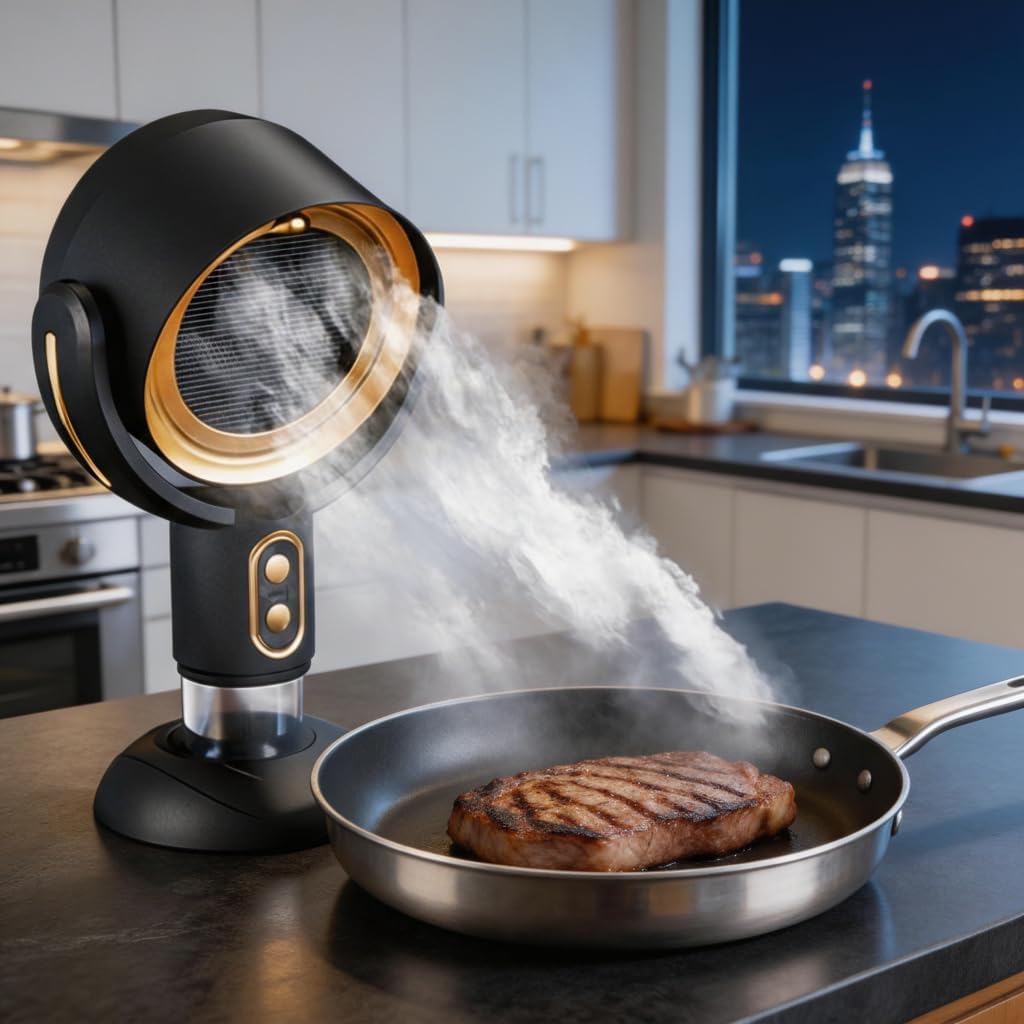 Portable Range Hood Smoke Eliminator Purifier Indoors Detachable Smokeout Fan for Indoor BBQ Hot Pot cooking Extractor Hood (Black-gold)