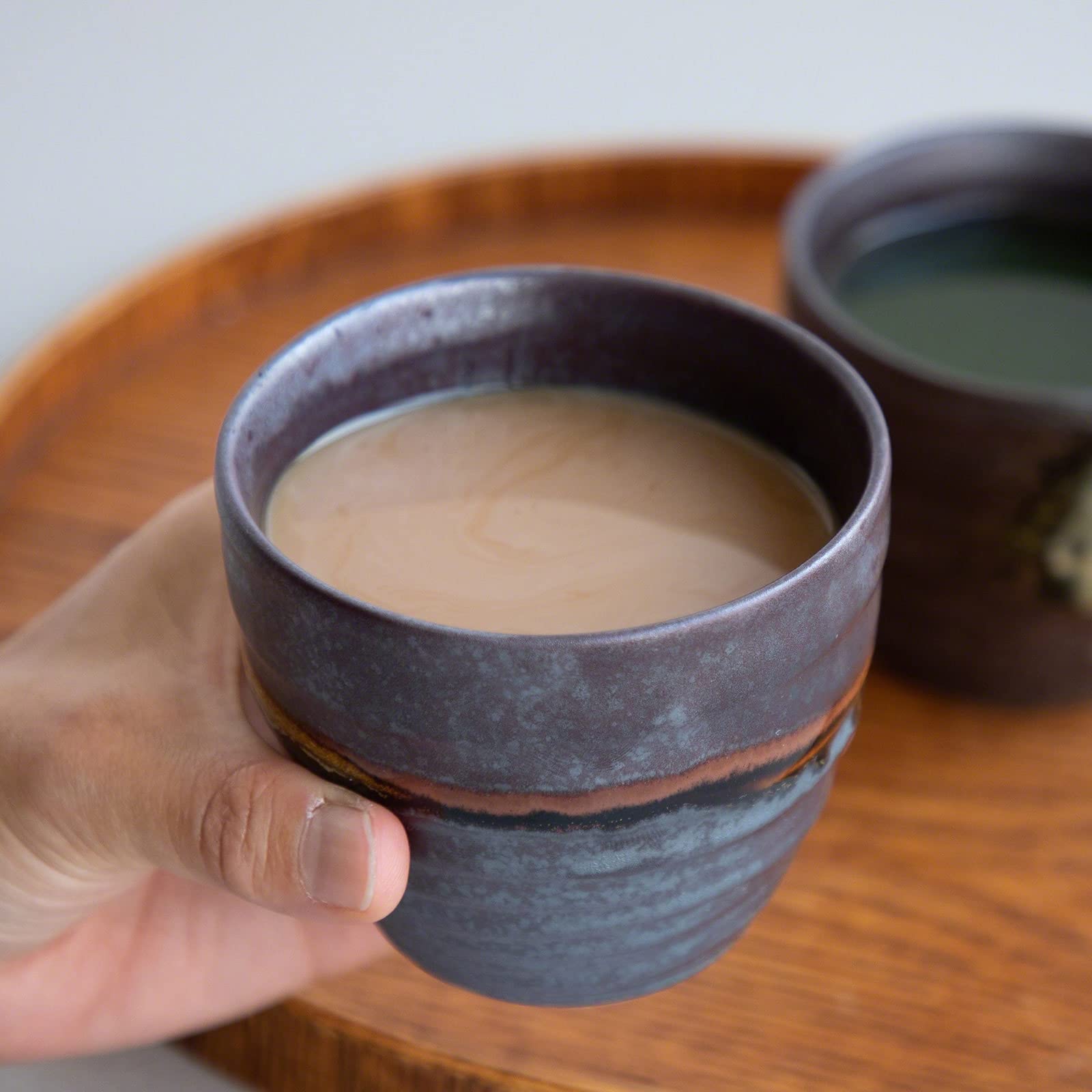 Asayu Japan Lot de 2 Tasses à Thé et Café en Céramique Emaillée et Peintes à la Main de 200 ml, Set Fabriqué au Japon, Pour Boisson Chaude ou Froide, Couleur Marron Métallique