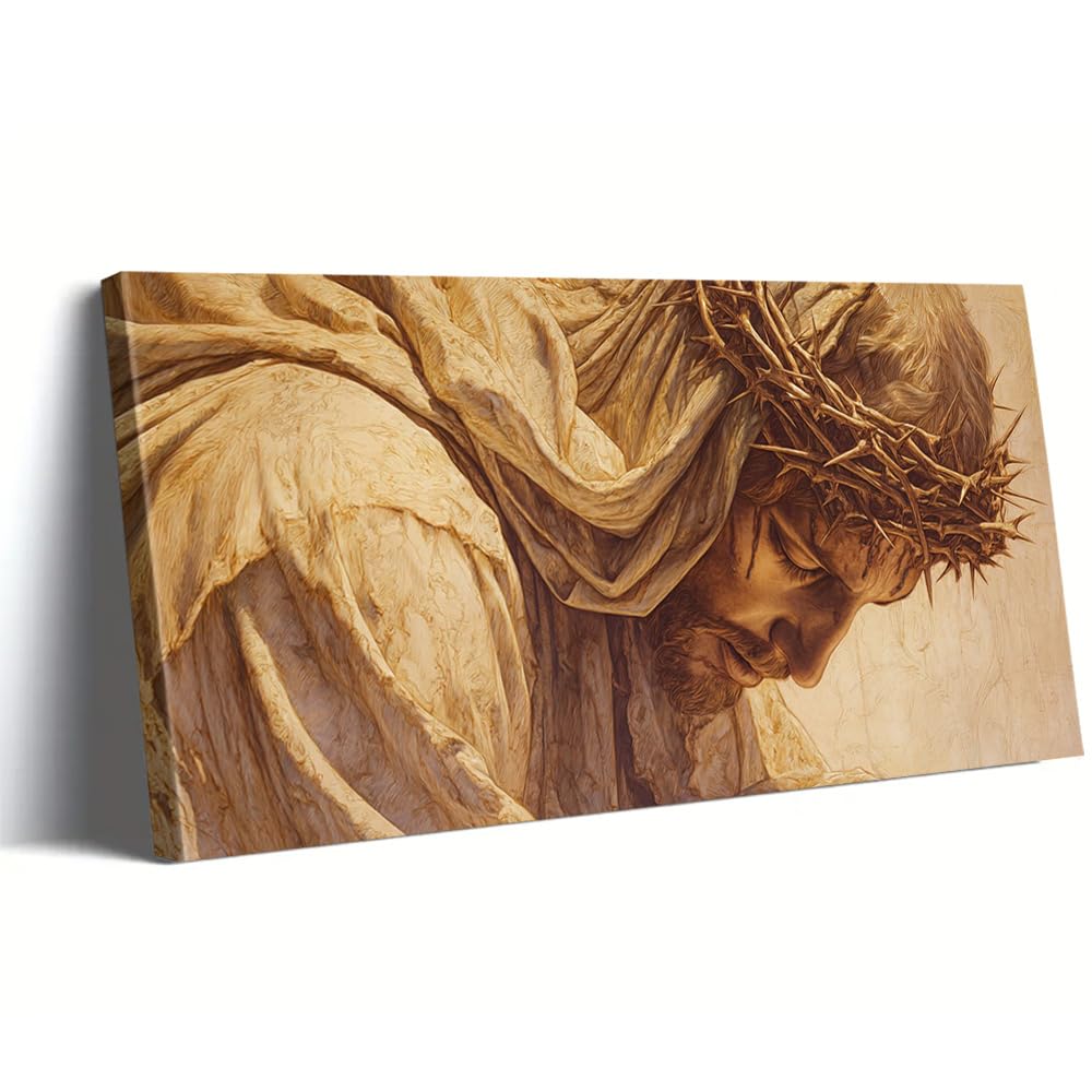 AEFOUU Christ Crown of Thorns Holy Grail Canvas Print - Religious Wall Art Pictures, Iconic Scene for Home Church Chapel Decor(20x40cm/8x16in/Frameless)