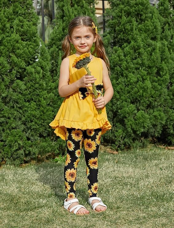 PATPAT Toddler Girl 2 Piece outfits Sleeveless Ruffle Hem and Floral Pants Leggings Set for Girls - Image 4