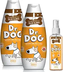 Kit de Banho Pet Hipoalergenico com 2 Shampoos, Ganhe Col�nia. Shampoos que N�o Ardem os Olhos, Perfume de alta fixa��o, Inspiradas na Perfumaria fina (2 Shampoos Clareador Pet + Perfume Amadeirado)