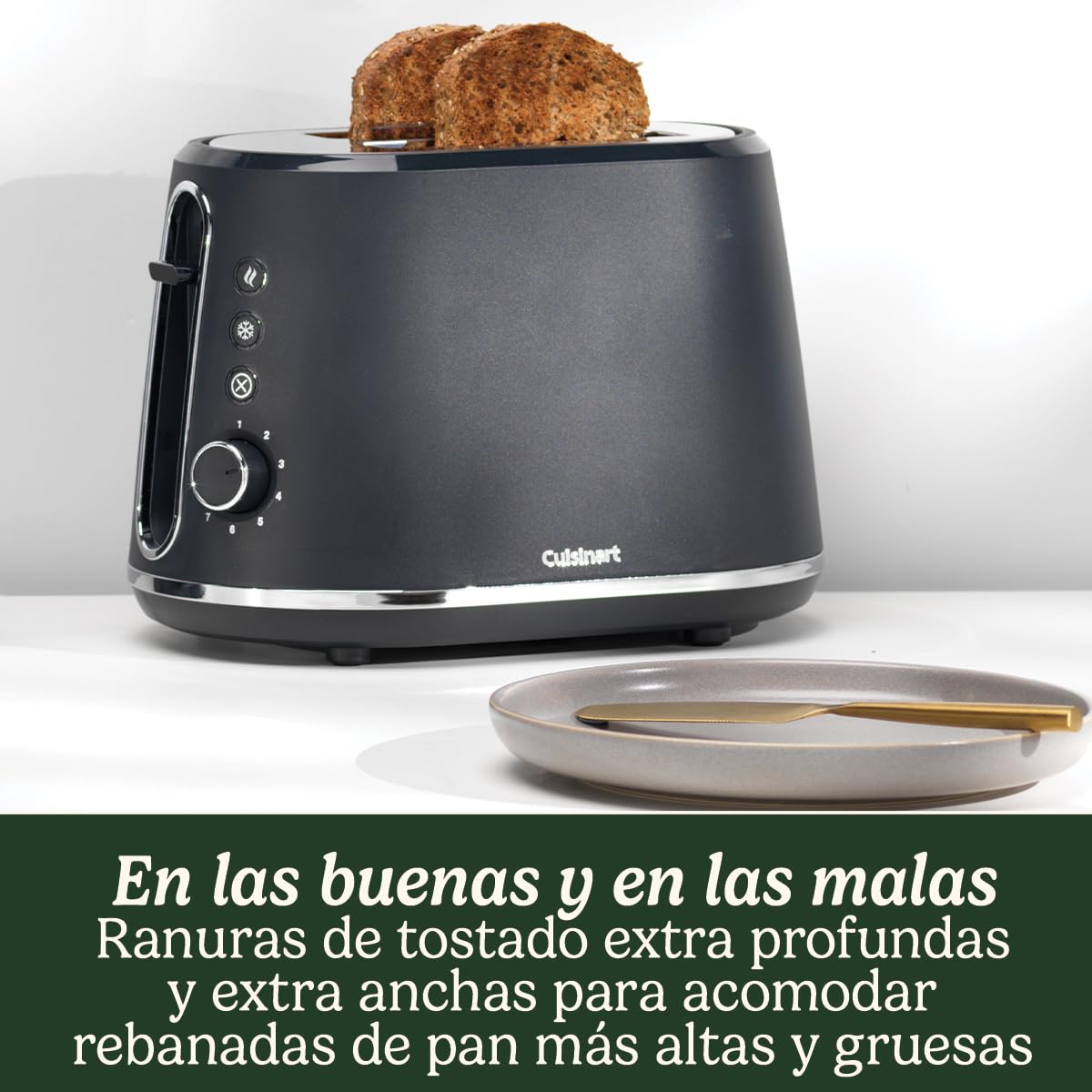 Cuisinart Tostadora de 2 rebanadas | Ranuras extra profundas, ideales para pan grueso y rosquillas | Palanca de elevación | 7 niveles de tostado más descongelación | Disponible hervidor a juego | Gris