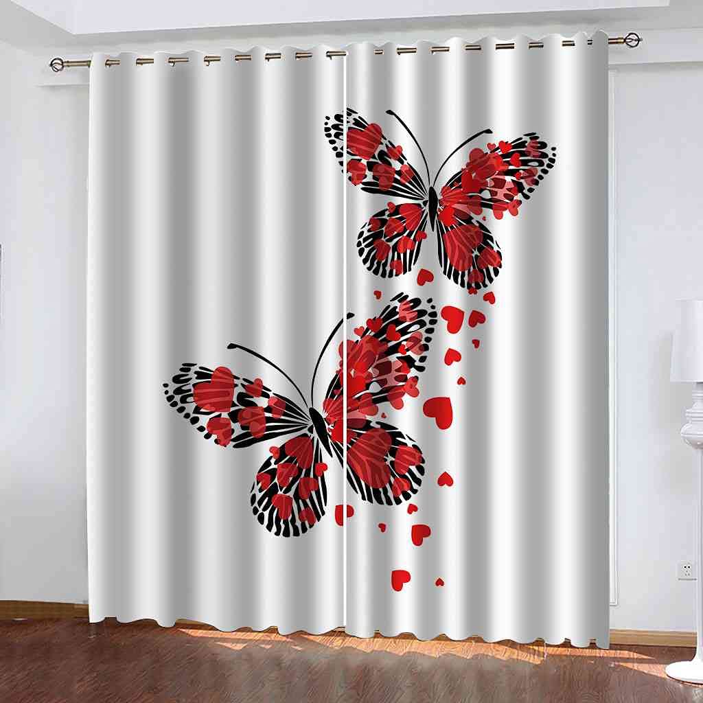 Rideau phonique et isolant thermique à motifs papillon rouge pour chambre d'enfant - 264x242