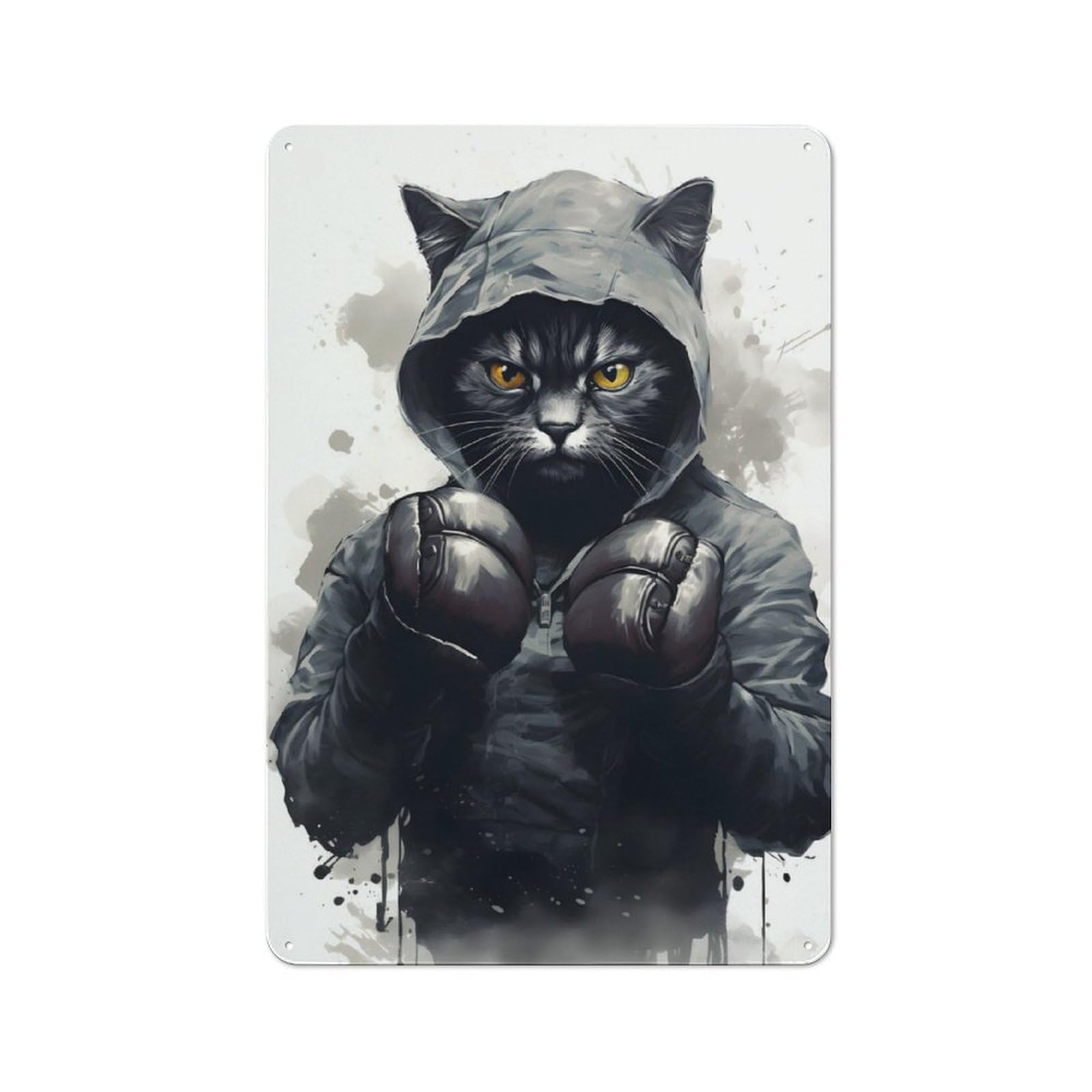 Junmoney Boxer Cat Boxing Gloves Tin Sign 30X20cm For Workshop Wall, Retro Wall Decor, Suited To Metal Sign Collectors