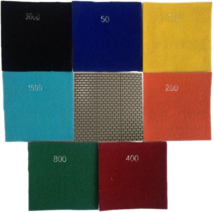 7 Pcs Square Diamond Wet Polishing Pads 4.7 Inch for Granite Marble Stone Grit 50-3000