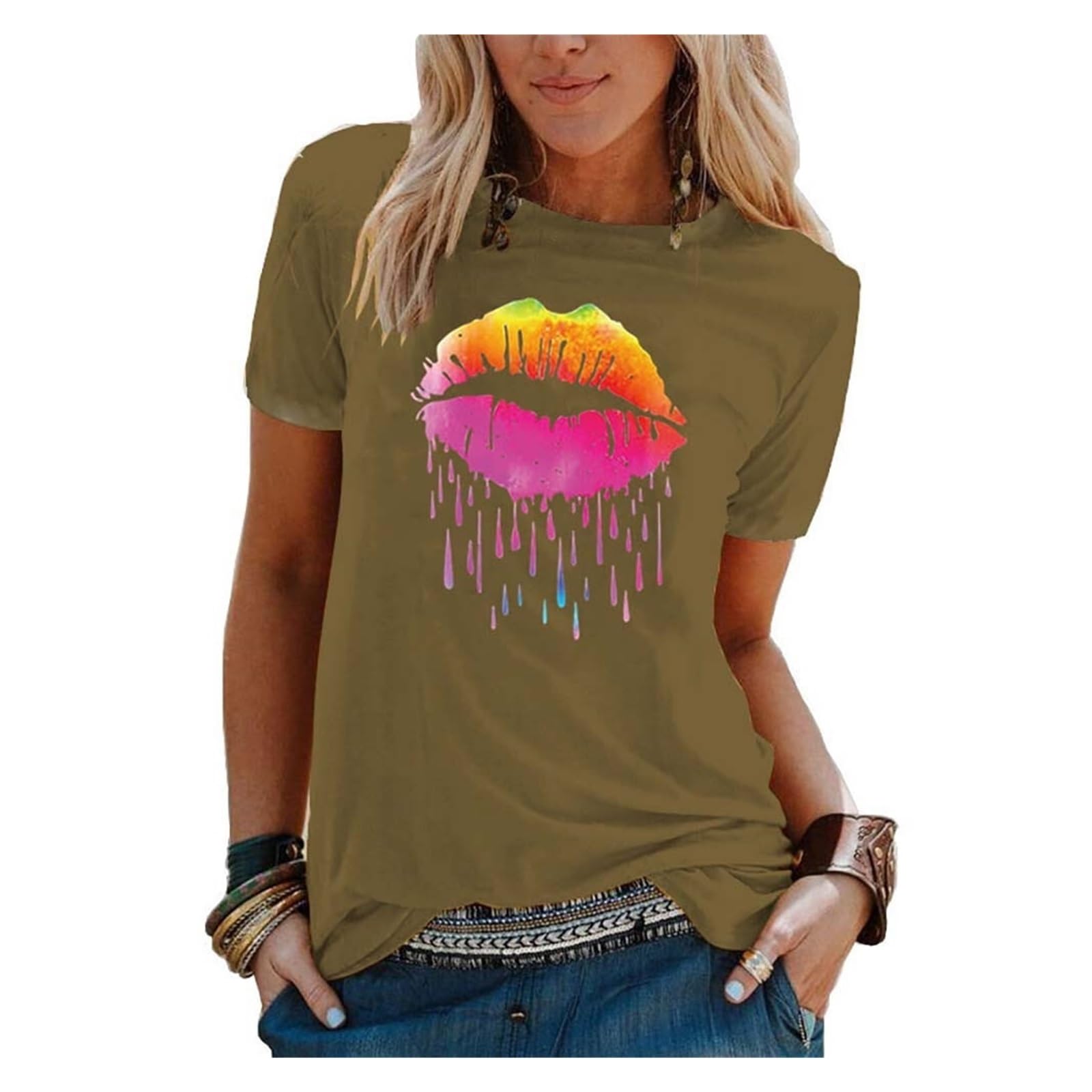 Hauts D'été for Femmes T-Shirt Chemisier T-Shirt À Manches Courtes avec Col Rond Filles Pull Chemise Lâche Confortable T-Shirts Chemise De Sport S-5XL t Shirt