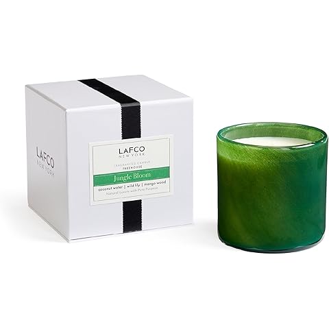 LAFCO New York Signature Candle, Jungle Bloom - 15.5 oz - 90-Hour Burn Time - Reusable, Hand Blown Glass Vessel - Made in The USA