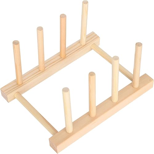 Miniatura 8 de Estante de madera para platos de 3 piezas, soporte para tapa de olla, organizador de gabinete de cocina para tazón, taza, tabla de cortar, tapa de