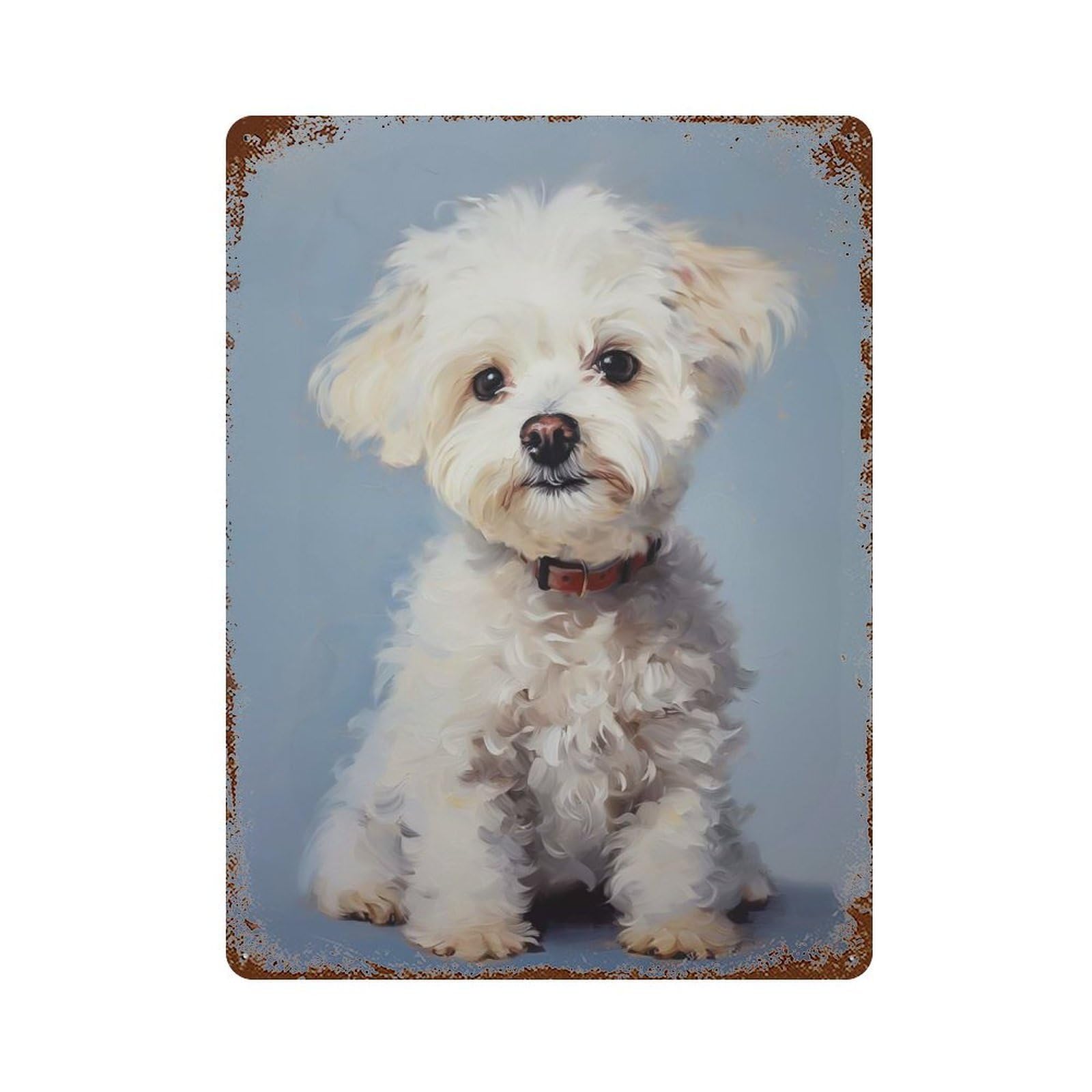 White Poodle Puppy Weathered Tin Sign 15.7"x11.8", Ideal for Basement, Hobby Room And Garage Decor