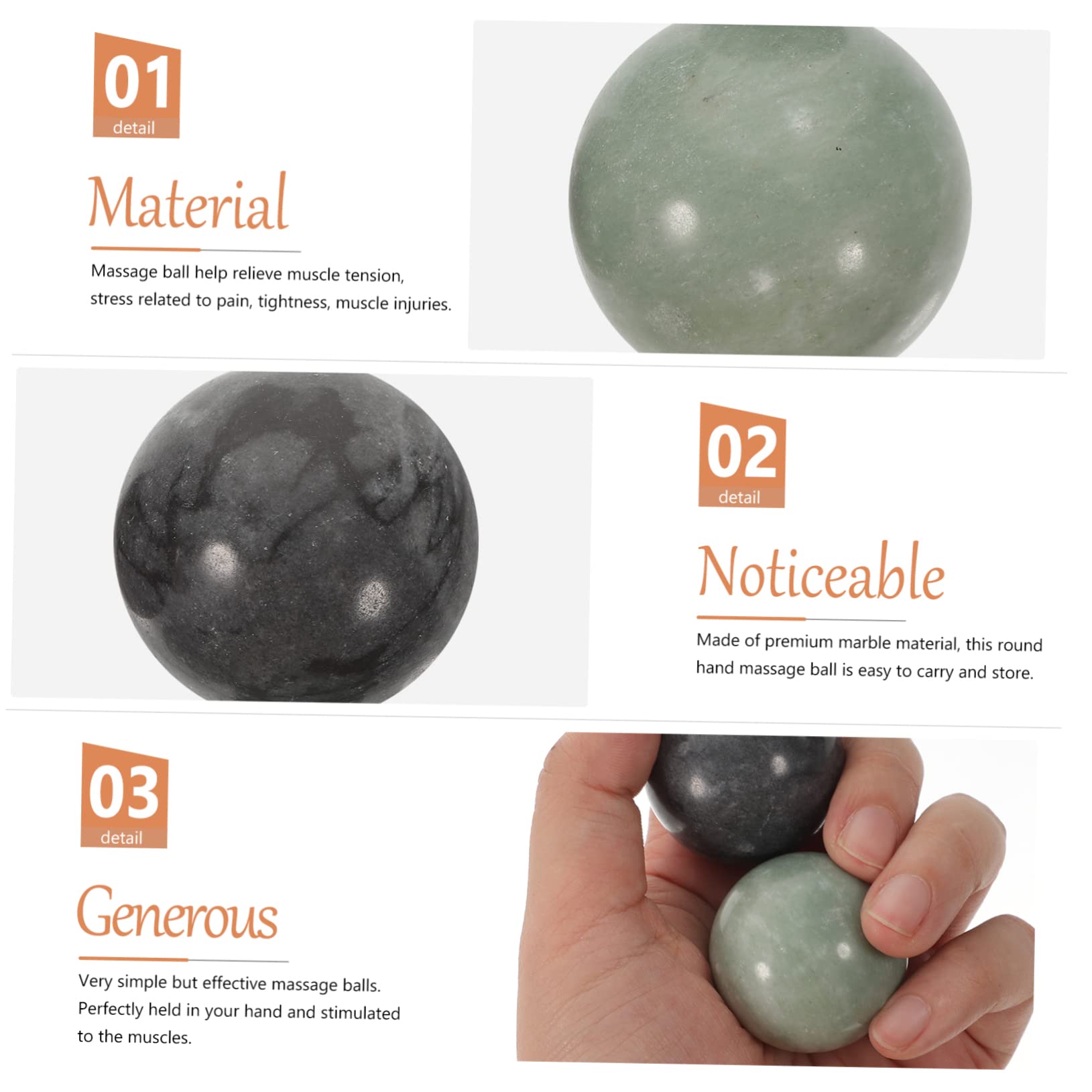 Anneome de Bolas Rodantes de Mármol y Presión de Acupuntos 2 Juegos Redondas y Lisas para Masaje de Manos Ideales para Terapia Física