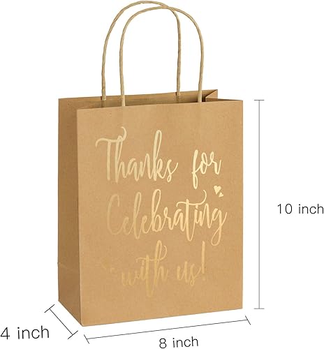 Miniatura 4 de LaRibbons - Bolsas de regalo medianas de papel con asas, en color blanco con dorado, con texto Welcome, para recuerdos de bodas, cumpleaños, baby