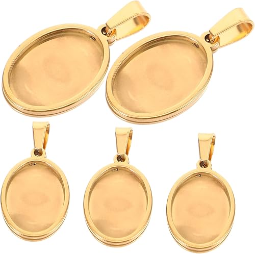 EXCEART 5 unids en blanco oval accesorios base colgante bisel de acero inoxidable soporte DIY accesorios encanto inferior soporte colgante bisel en