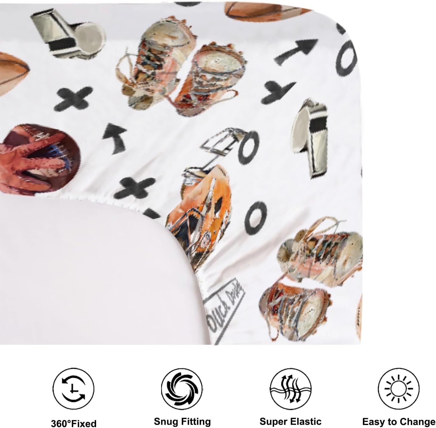 Watercolor American Football Baby Crib Sheets for Boy Girl 52"x28" Outdoor Baby Sports Soft Bed Sheet for Standard Crib and Toddler Mattresses Sports Lovers Gift Snug Fitted Crib Mattress Covers