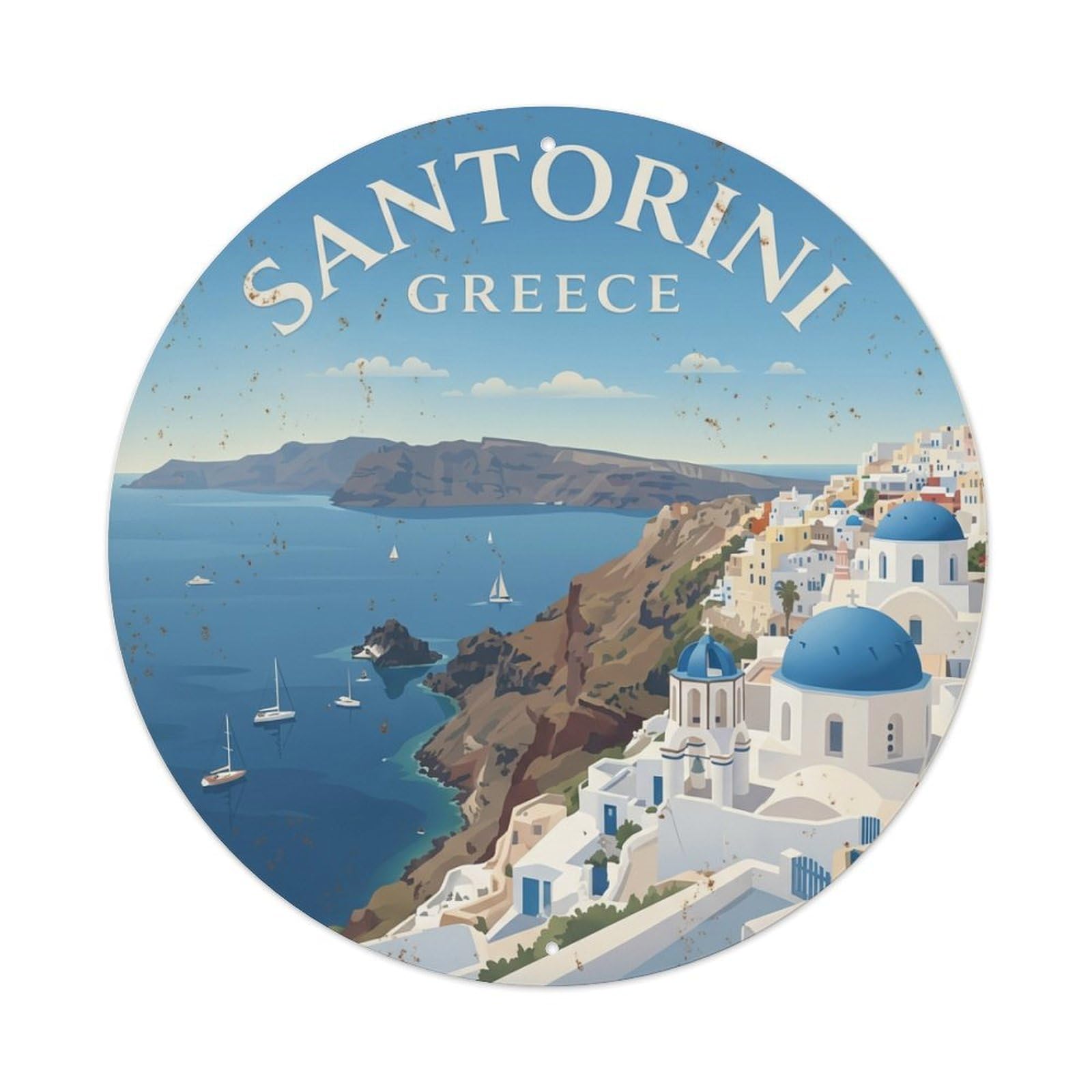 Galvaxio Style Vintage Travel Oia Santorini Caldera 1 Metal Tin Sign