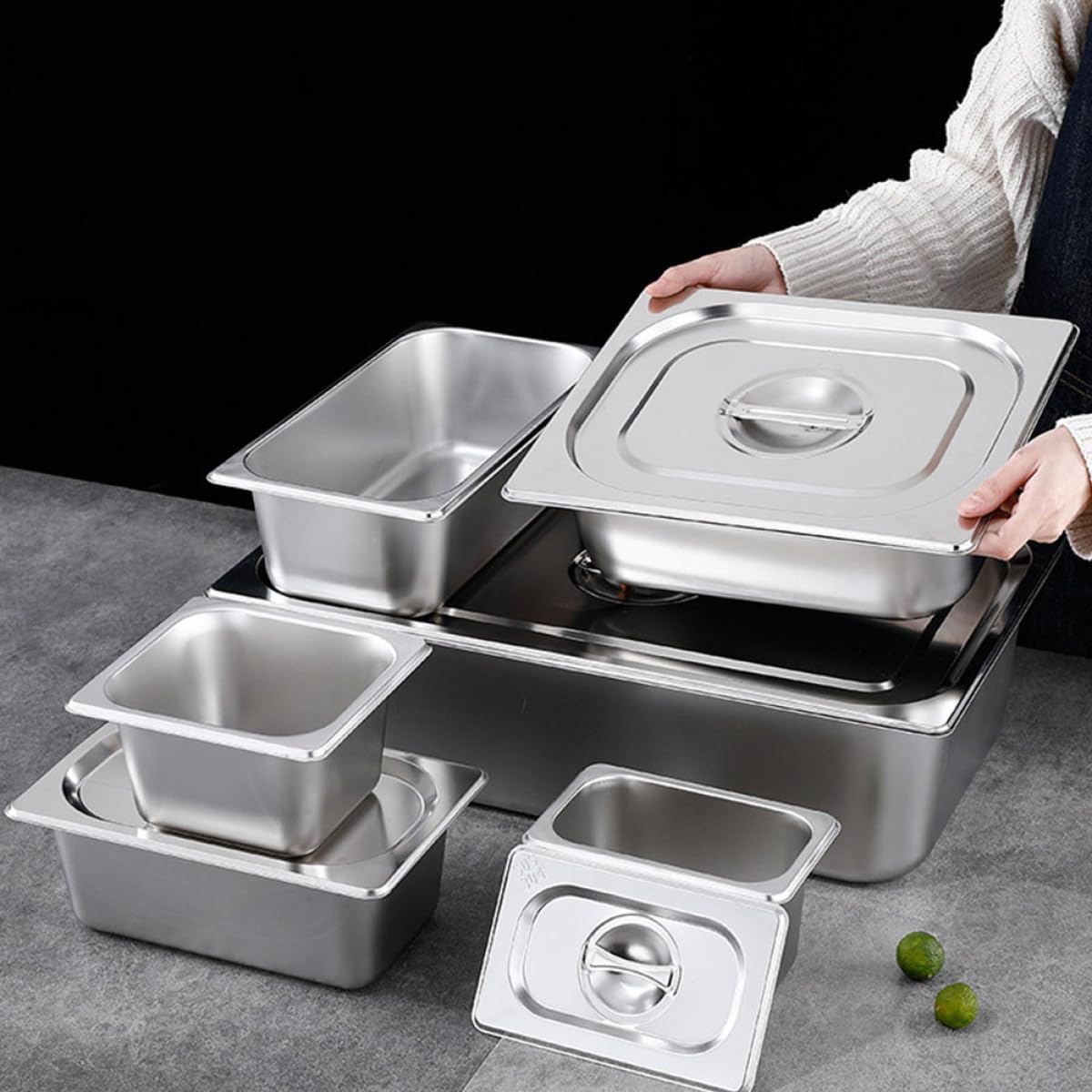 Tapa para Buffet de Acero Inoxidable Bandeja Rectangular Fácil de Limpiar y Mantener Alimentos Frescos, Adecuado para Restaurantes y Familias