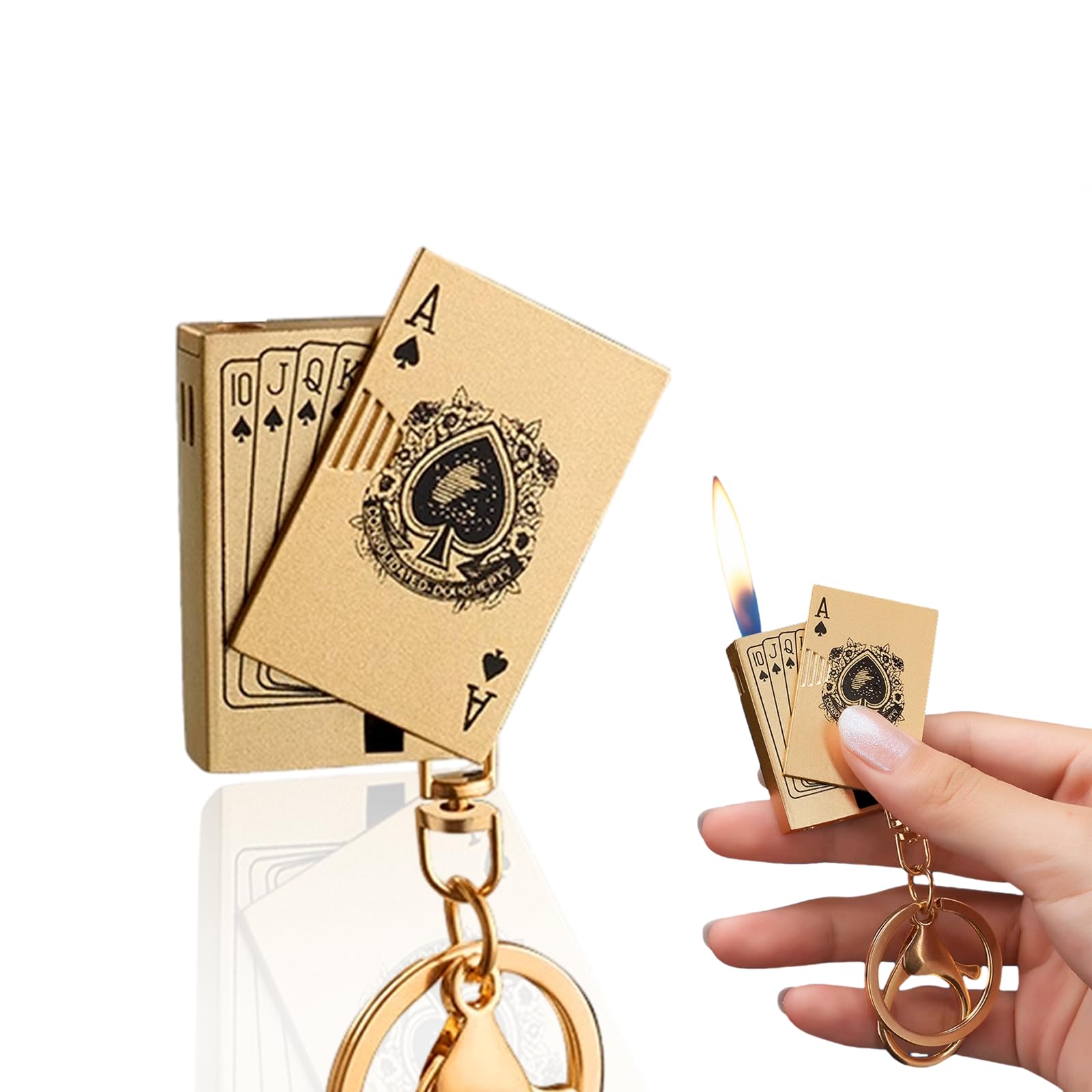 KAIEOMGN Metal Poker Lighter,Fillable with Butane,Reusable,Creative and Cool Design,Suitable for Men's Gifts,Outdoor (No Methane Gas) (Gold)