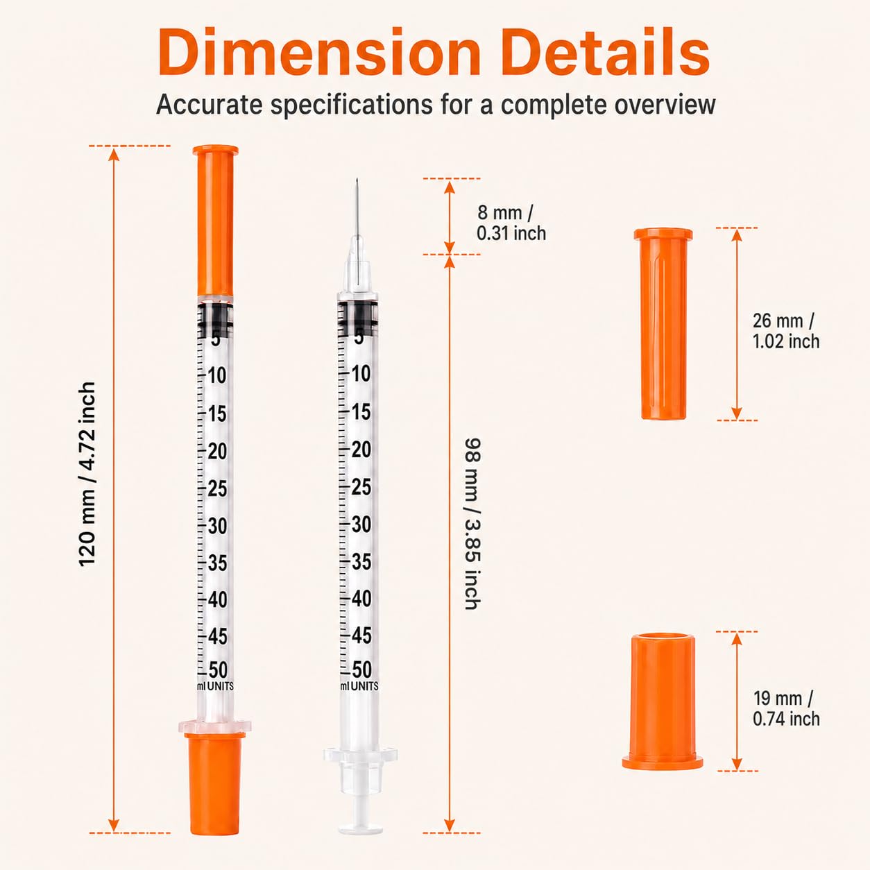 100 Pack 0.5ml/cc Syringes with Needle 31G 5/16 Inch, U-100 Lab Syringes, Individually Wrapped — Amazon image 3