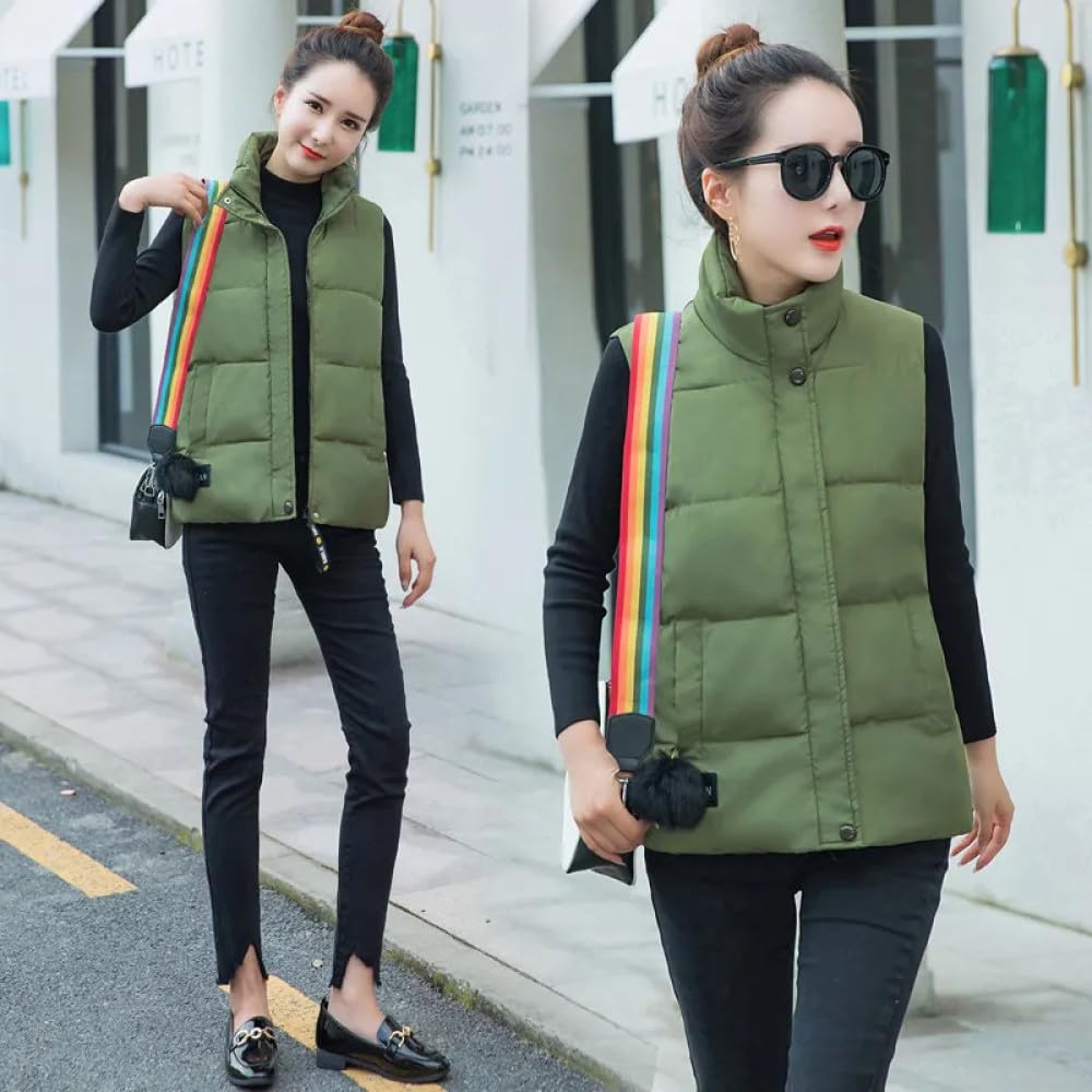 Chalecos De Invierno Con Cuello Alto Para Mujer Chaleco Corto Acolchado Para Mujer Chaqueta Informal Sin Mangas Con Cremallera Para Exteriores Chaleco Ropa De Abrigo,Rosado,Xxl