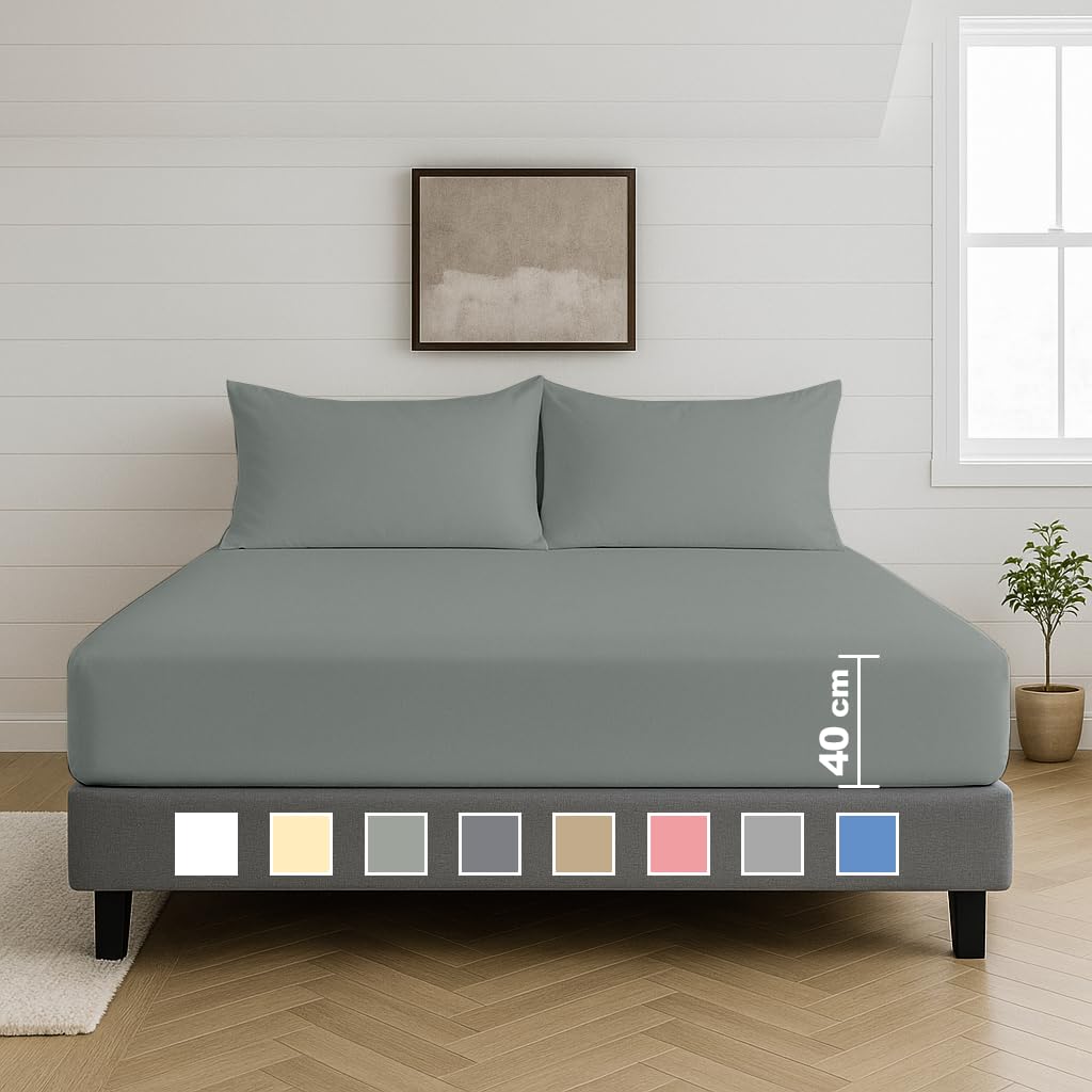 Egypto Duck Egg 100% Microfibre Fitted Sheet Double – 40Cm Extra Deep Fitted Sheet With Elasticated Corners – Ultra Soft, Skin Friendly Bedsheet & Durable Bottom Sheet ( – 137Cm X 190Cm)