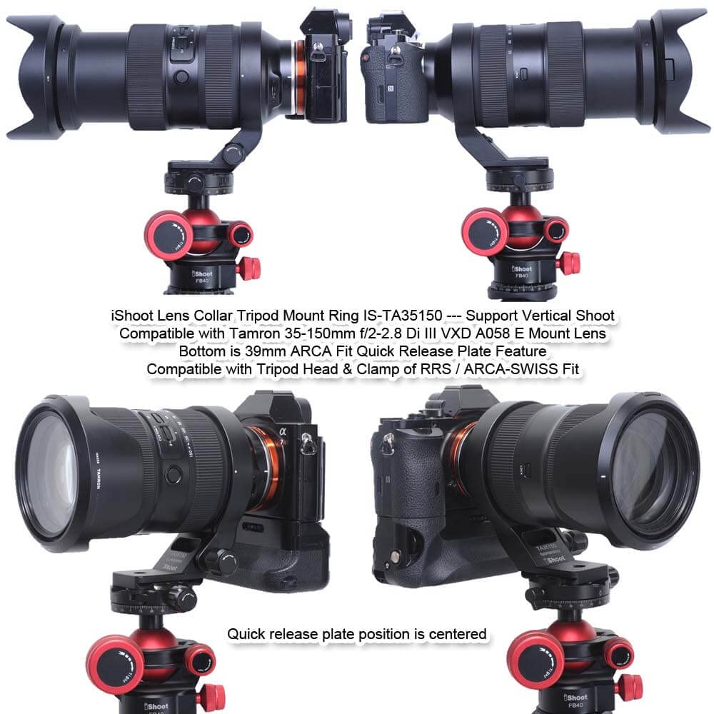 iShoot Anello di montaggio per treppiede Collare per obiettivo compatibile con Tamron 35-150mm f/2-2.8 Di III VXD A058 E Mount, Porta Staffa di Supporto Lenti è Arca Piastra a Sgancio Rapido Camera
