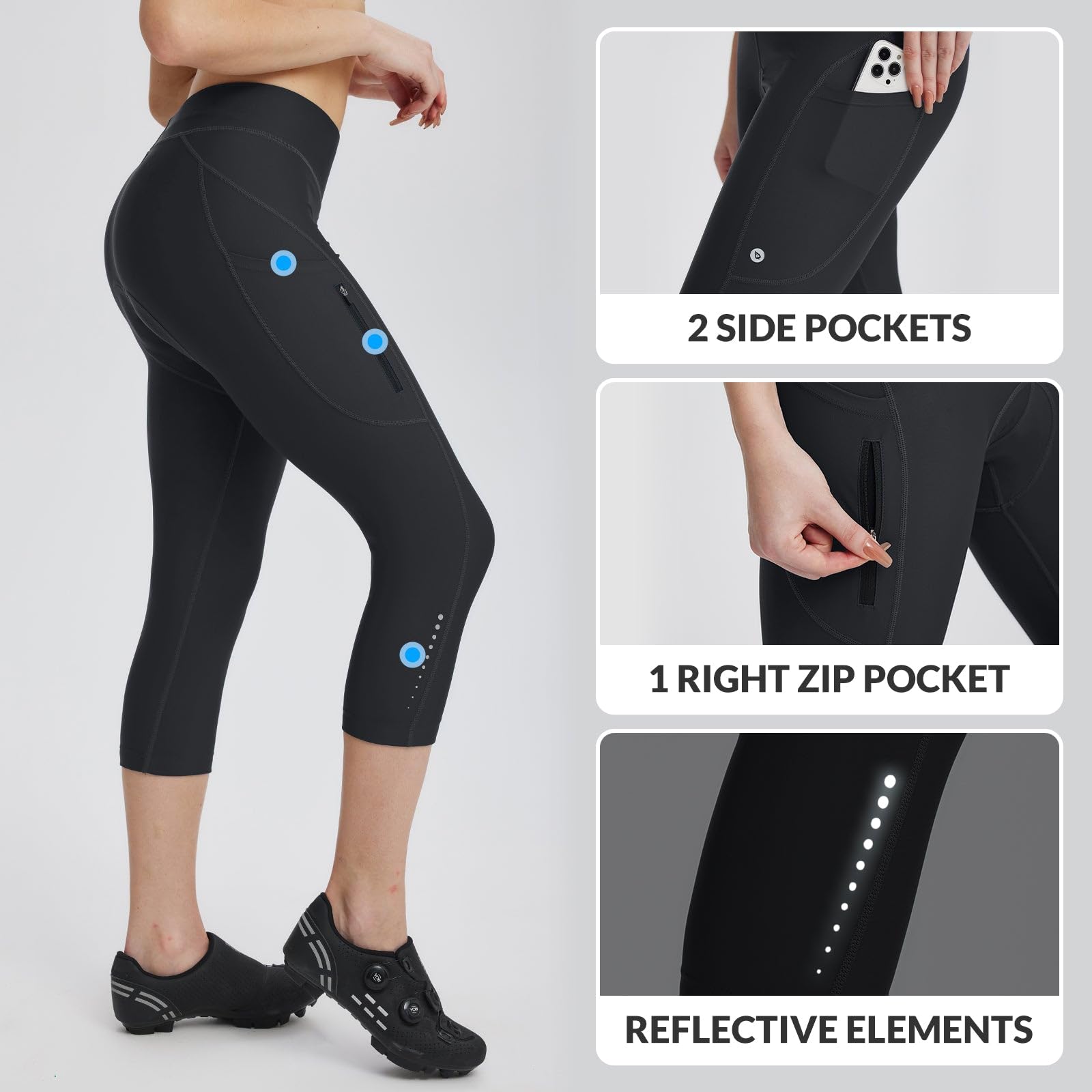 baleaf Pantalon De Cyclisme 4D Rembourré pour Femme - Taille Haute - Collants De Cyclisme avec Poches
