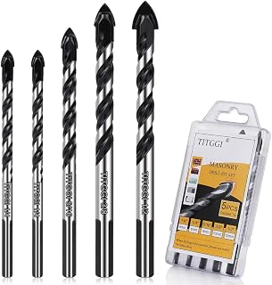 TITGGI Masonry Concrete Drill Bit Set 5PCS 1/4"-1/2" Carbide Tip for Tile Brick Cement Glass Wood - Professional Industrial Strength
