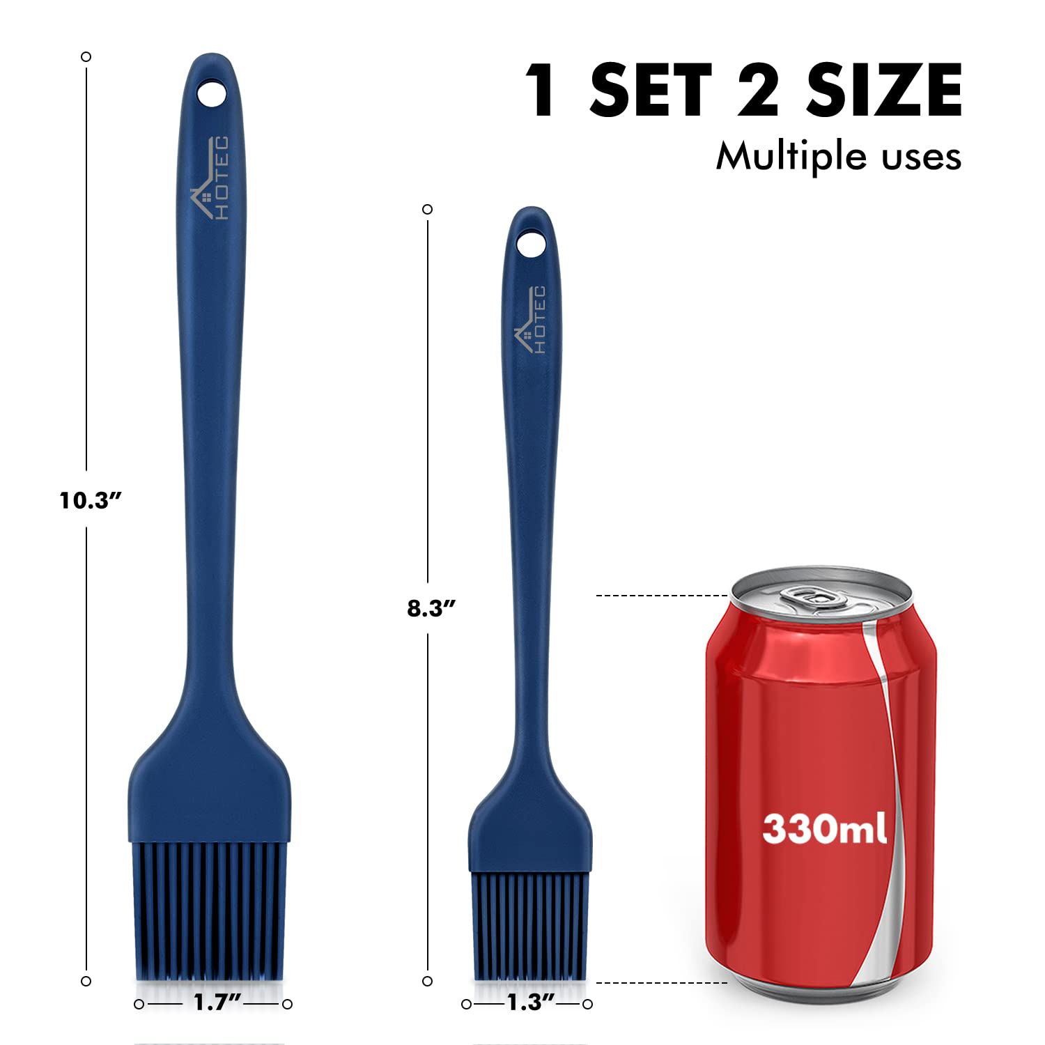 Hotec Backpinsel aus Silikon, hitzebeständig, zum Verteilen von Öl, Butter, Saucen, Marinaden, zum Grillen, Backen, Küche, Kochen, BPA-frei, spülmaschinenfest, 2er-Set, klassisches blau