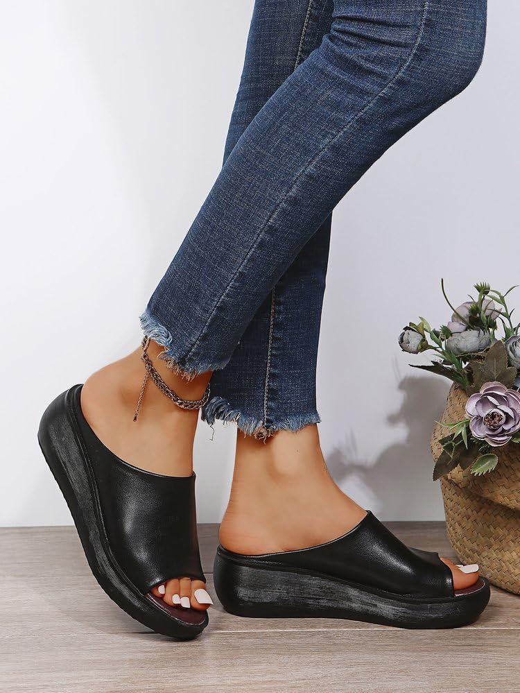 Orthopedic Sandals Summer Comfortable Orthotic Leather Wedges Slides Dressy Platform Heel Arch Support Slip Sandals3