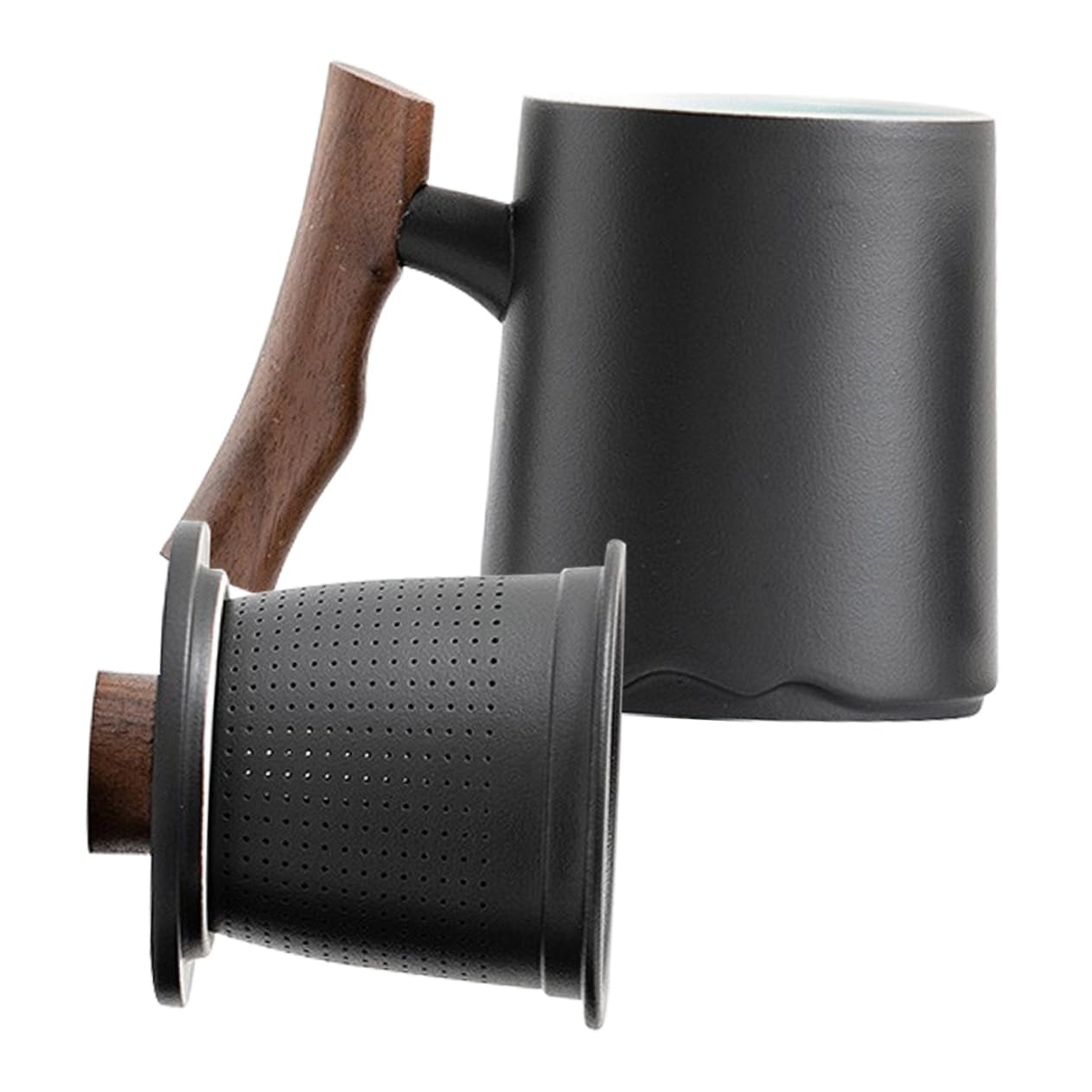 COLLBATH Breakfast Mugs 360ml Ceramic Tea Cup Black with Infuser for Leaf Separation