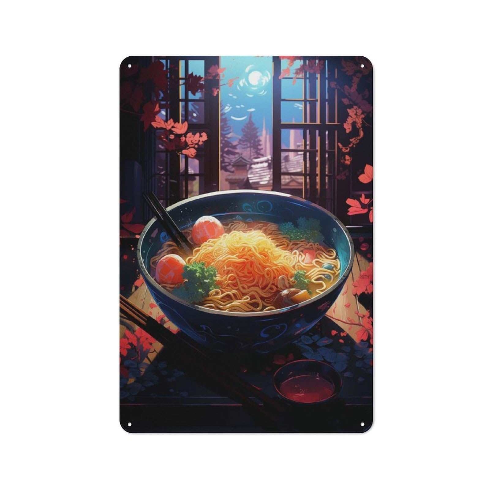 Junmoney Ramen Japan Neon Rustic Tin Wall Plaque 30X20cm For Kitchen Or Home Bar, A Winter Wall Decor Update For Kitchen Decor Lovers