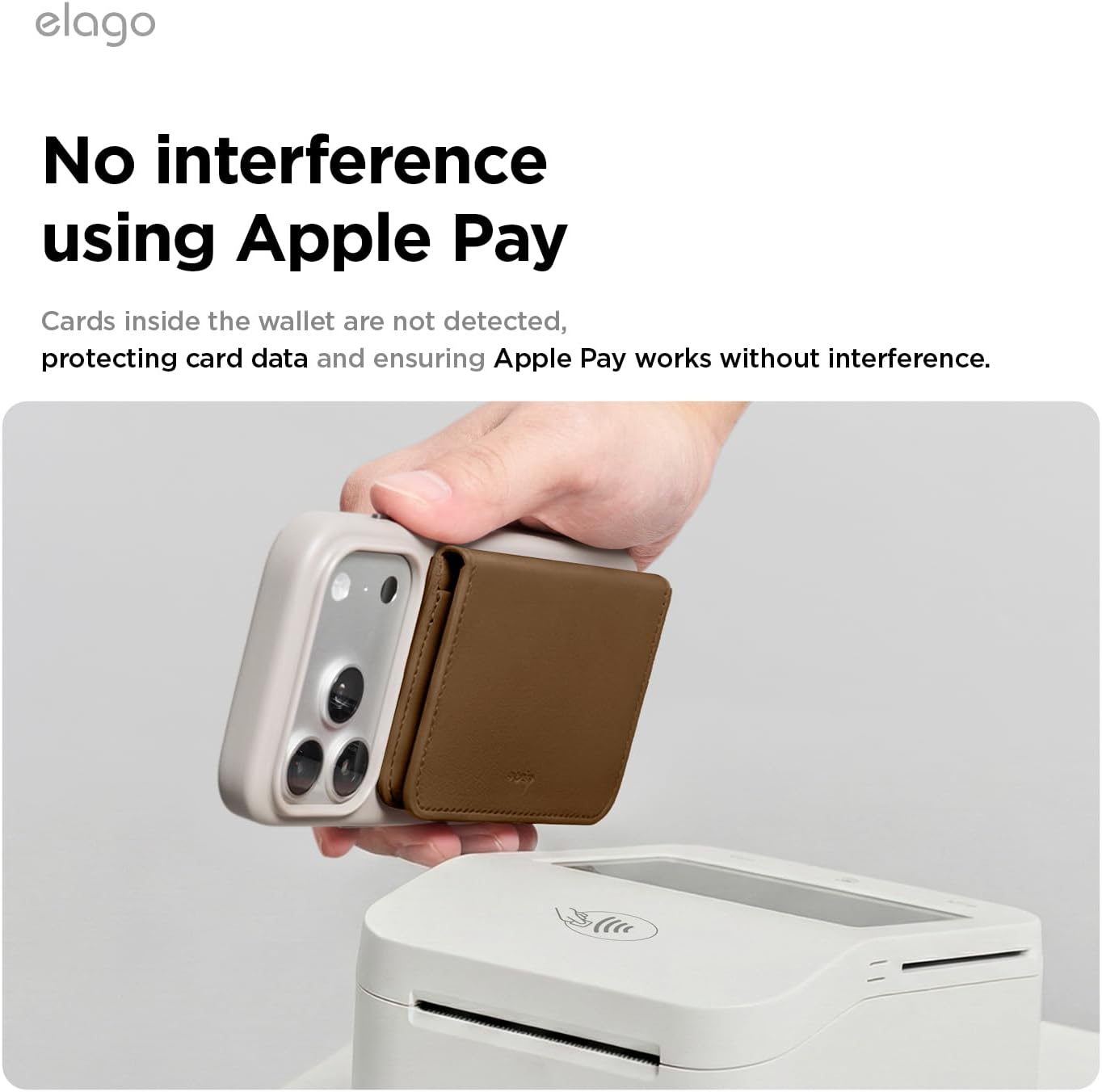 elago Magnetic Vegan Leather Wallet Card Holder 3-Cards Compatible with MagSafe for iPhone - Secure Phone Wallet, Scratch and Damage Protection [Taupe] - Image 8