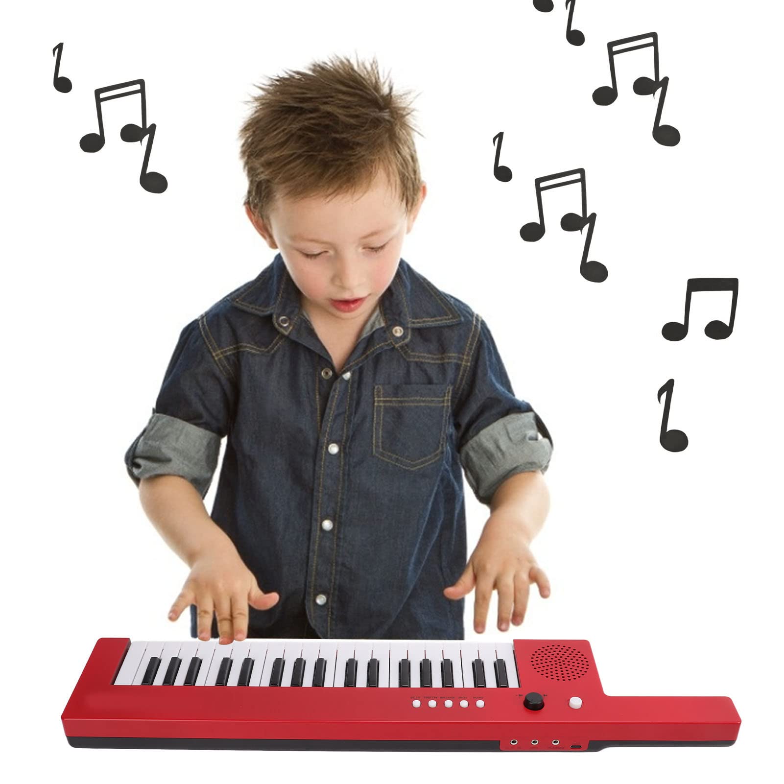 Teclado de 37 Teclas Piano Guitarra Portátil órgano Electrónico Mini Keytar Instrumento Musical Educativo para Principiantes (BF-3755 rojo)